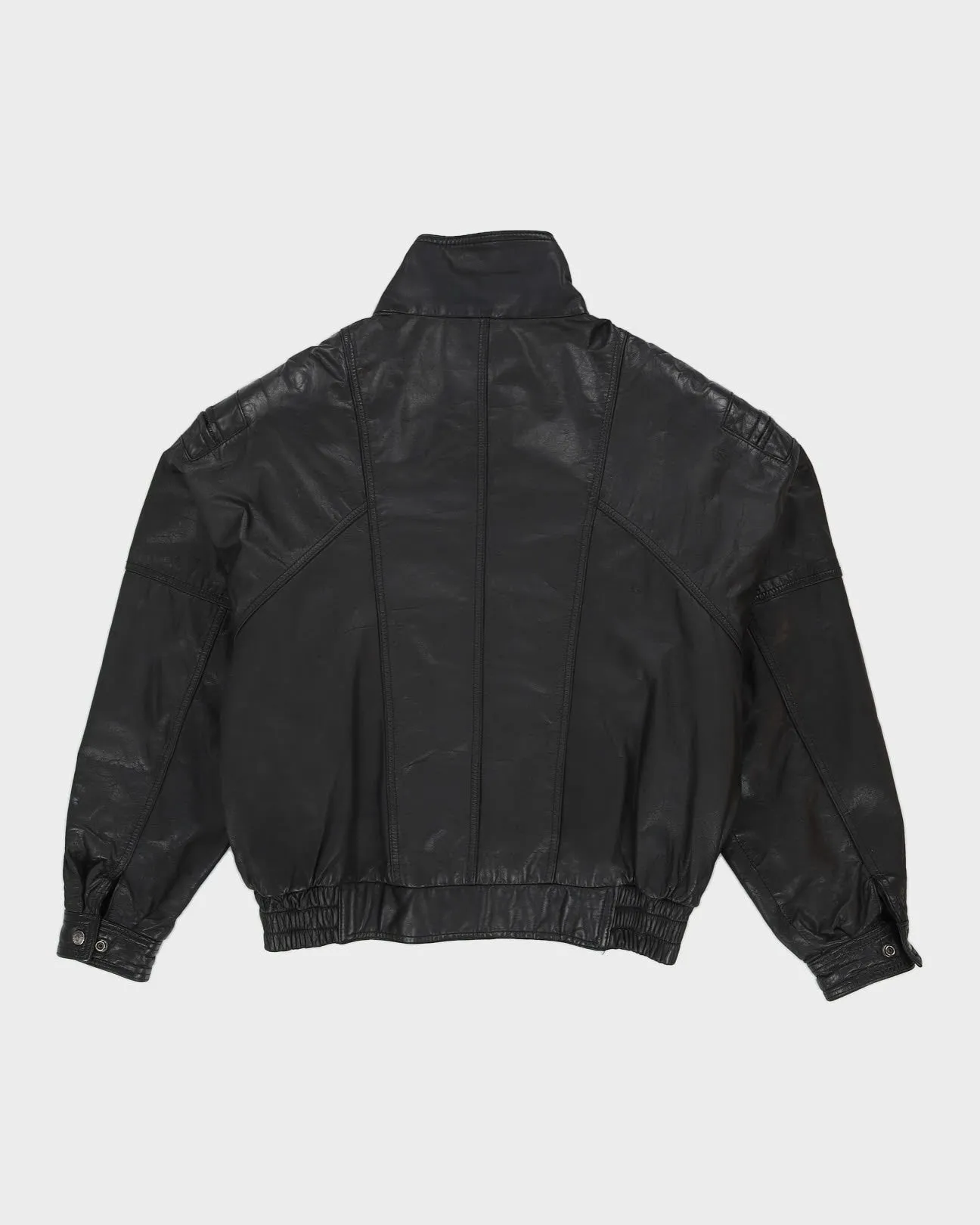 00s Black Leather Bomber Jacket - L