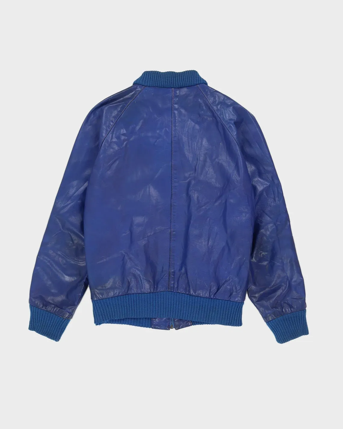 00s Blue Leather Bomber Jacket - S