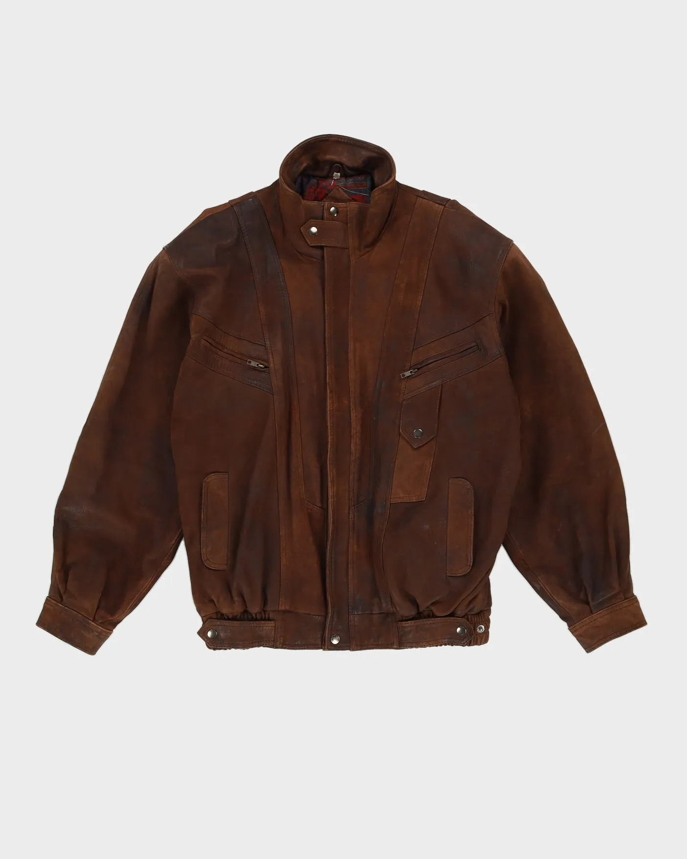 00s Brown Leather Bomber Jacket - XXL