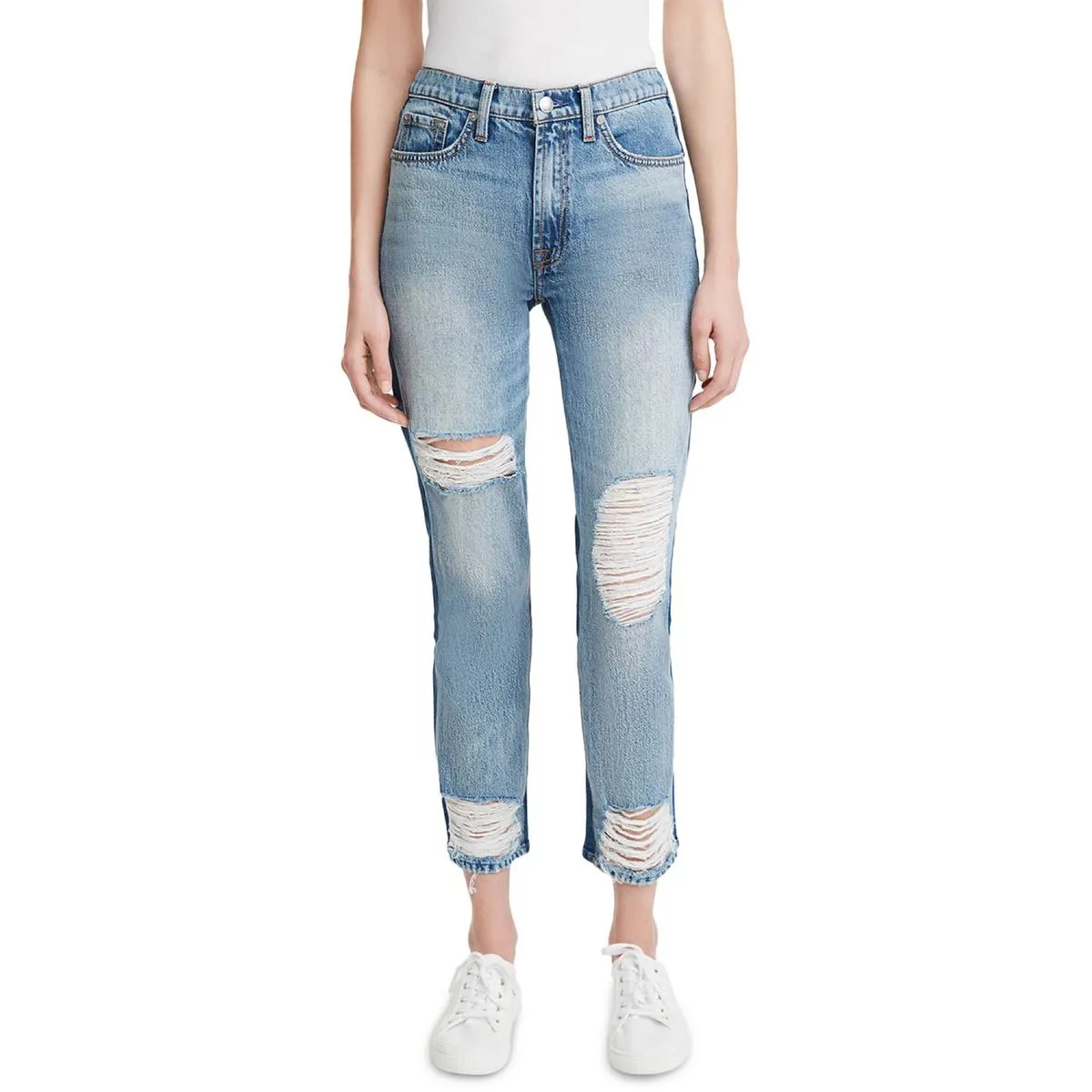 50/50 Womens Destroyed Two-Tone Cropped Jeans