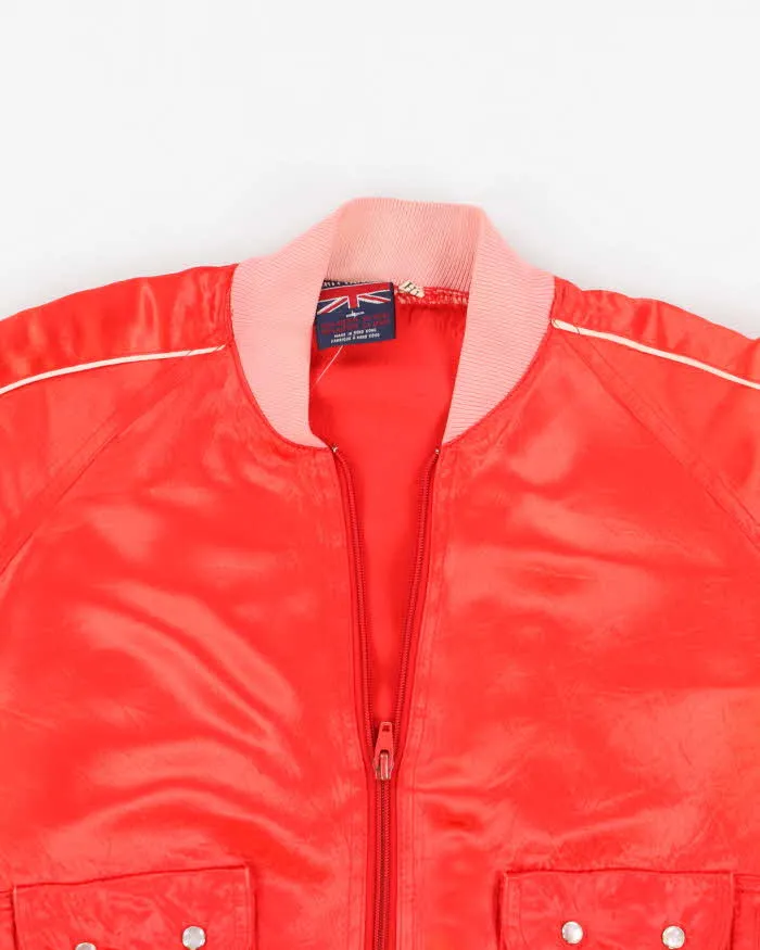 60s Vintage Brittania Red Satin Feel Bomber Jacket - L