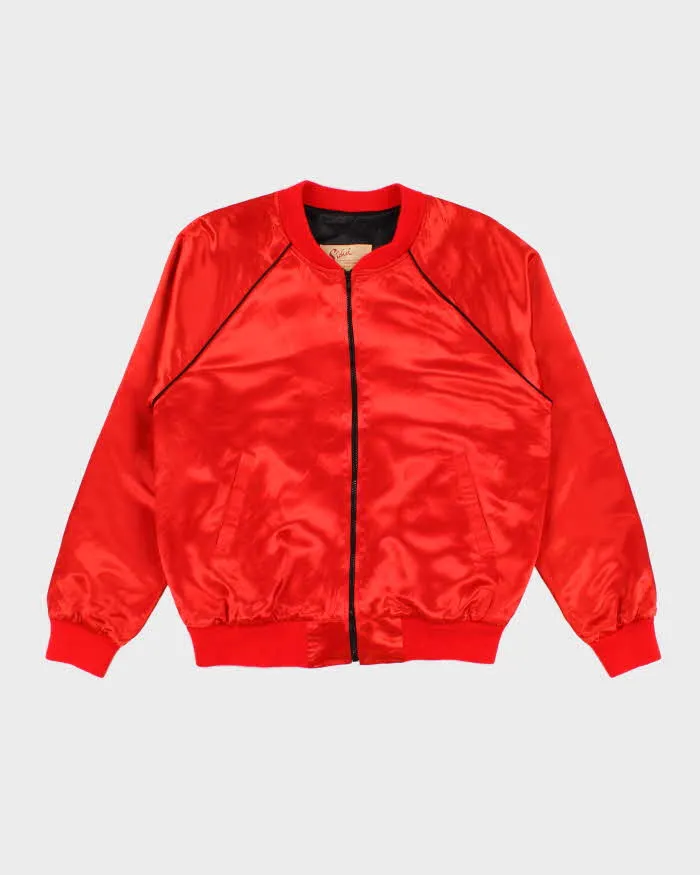 60s Vintage Men's Red Satin Finish Varsity Jacket - L