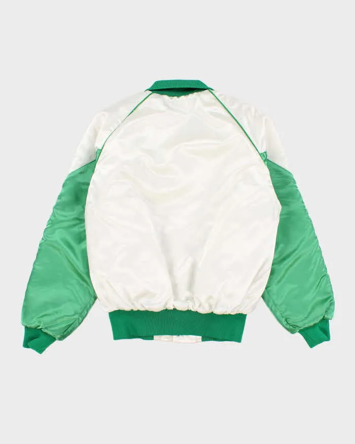 90s Vintage Mens Green Thrifty Food Varsity Jacket - M