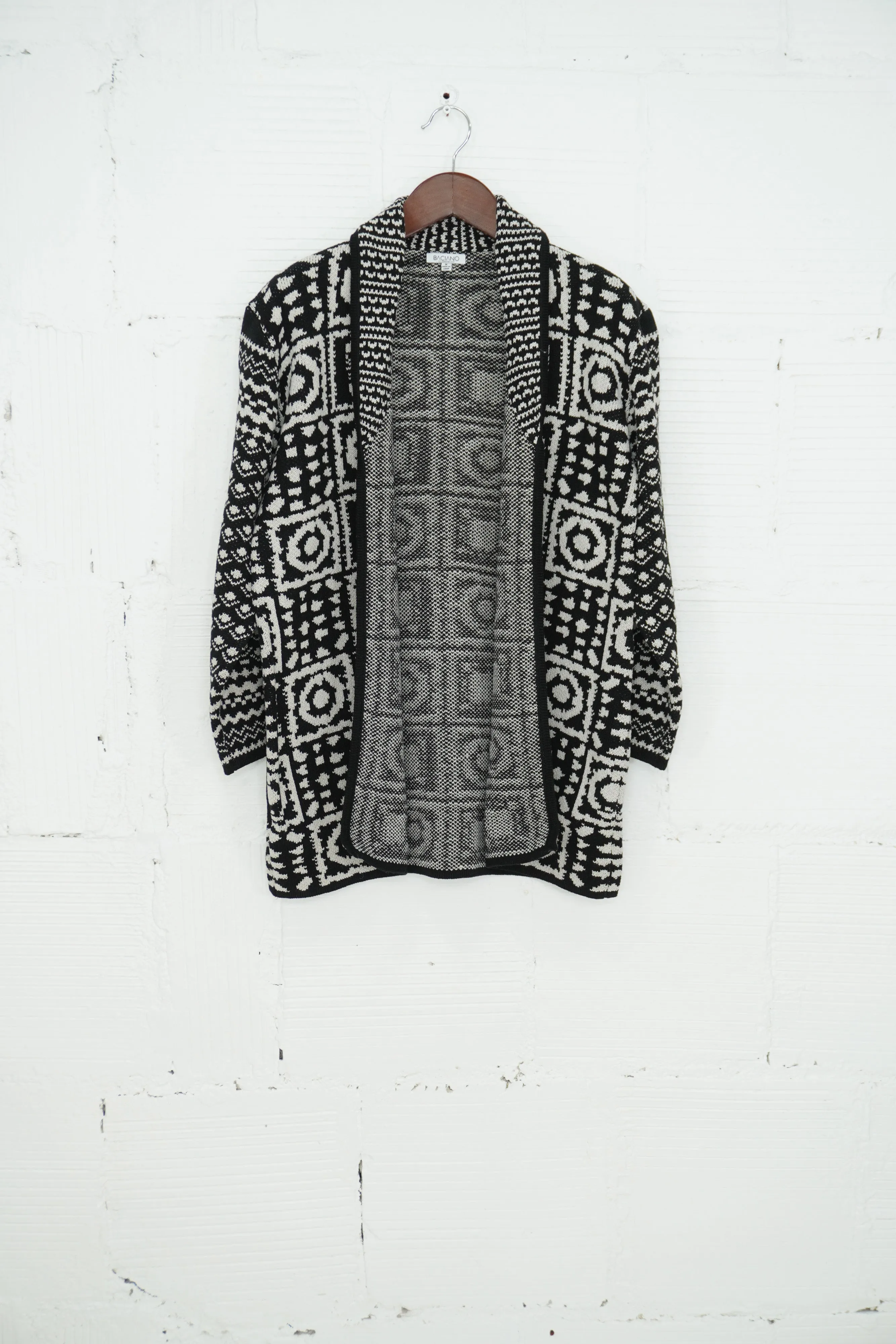 Abstract Print Open Front Cardigan in Black Aztec