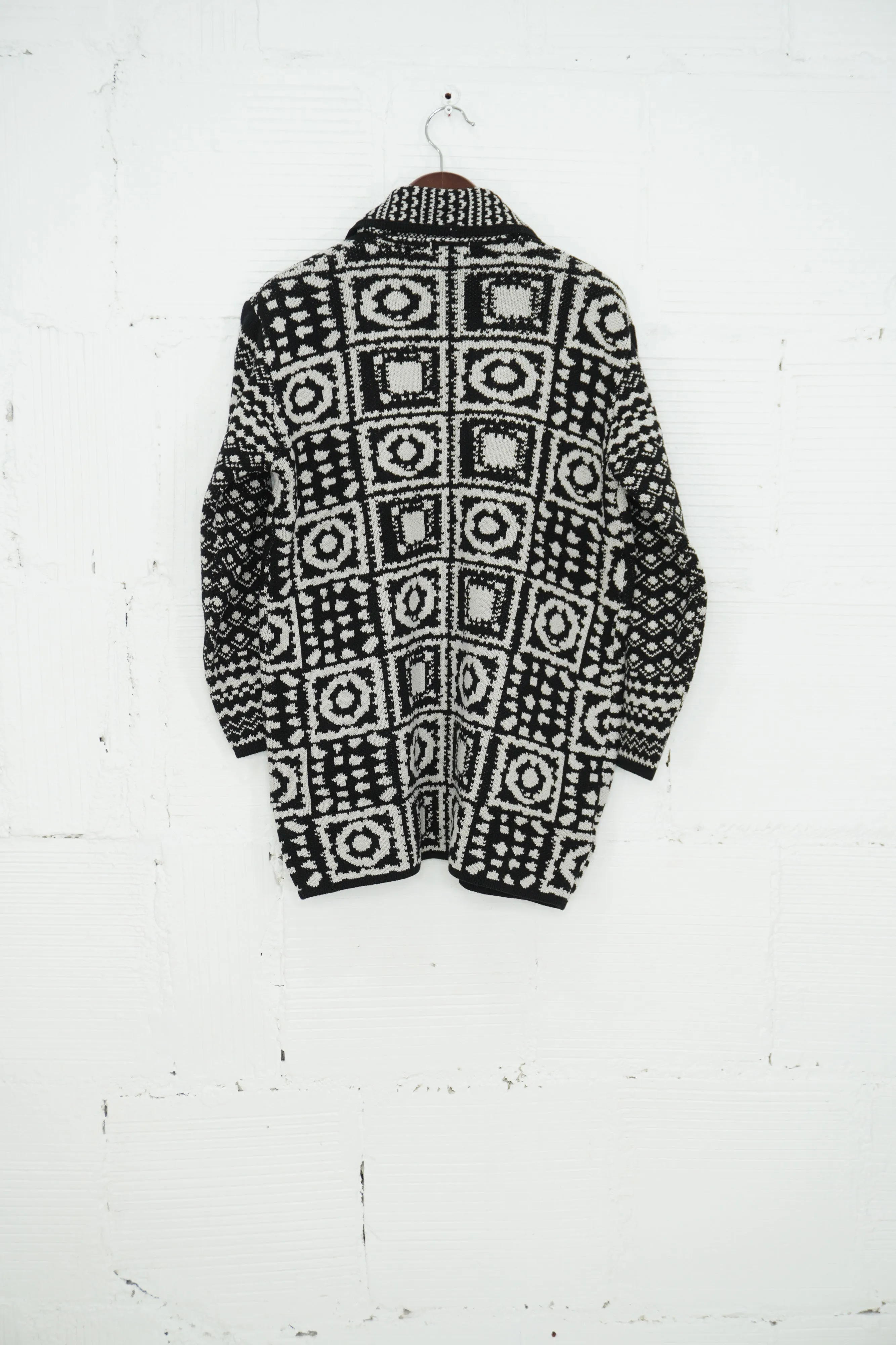 Abstract Print Open Front Cardigan in Black Aztec