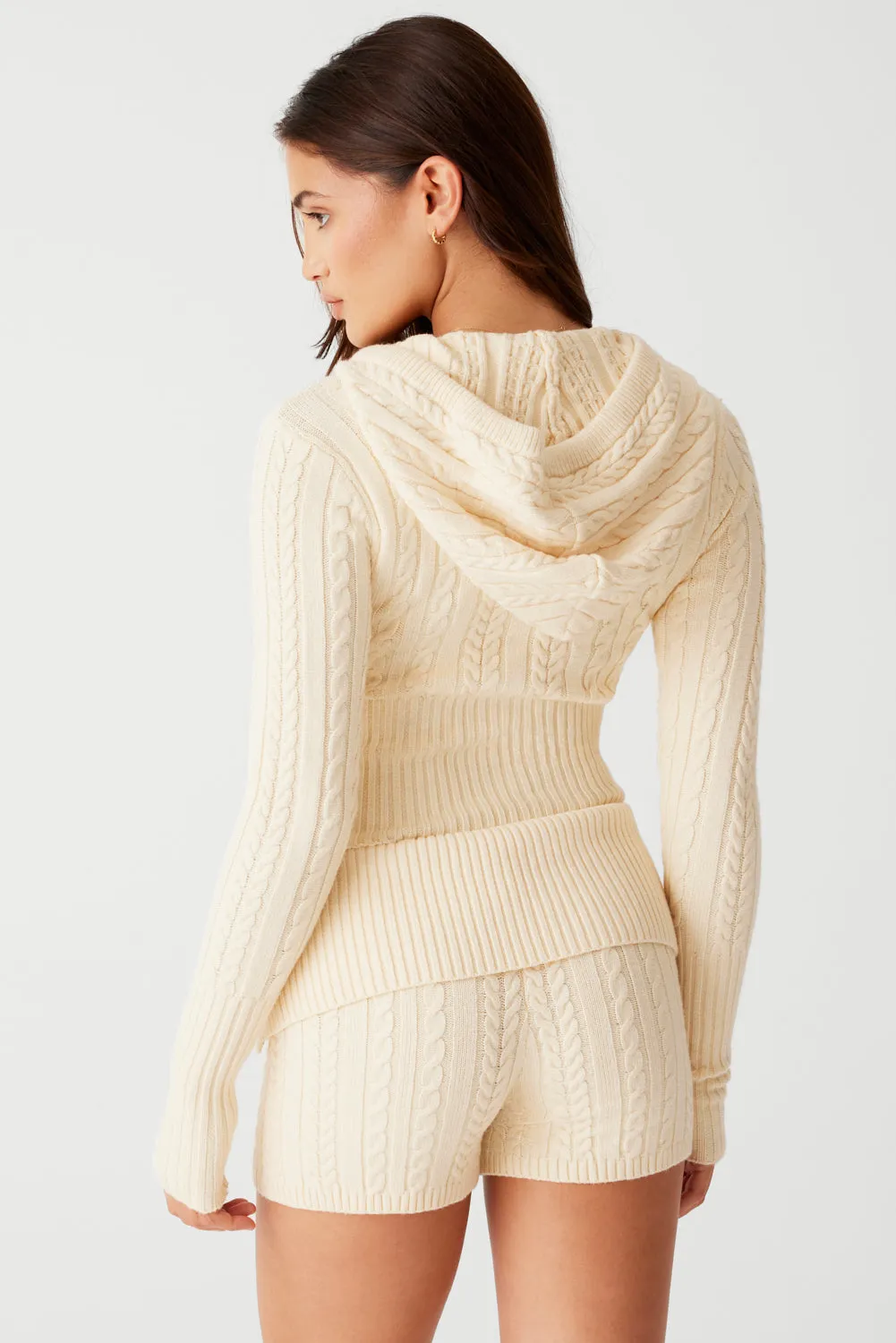 Aimee Cable Cloud Knit Hoodie - French Vanilla