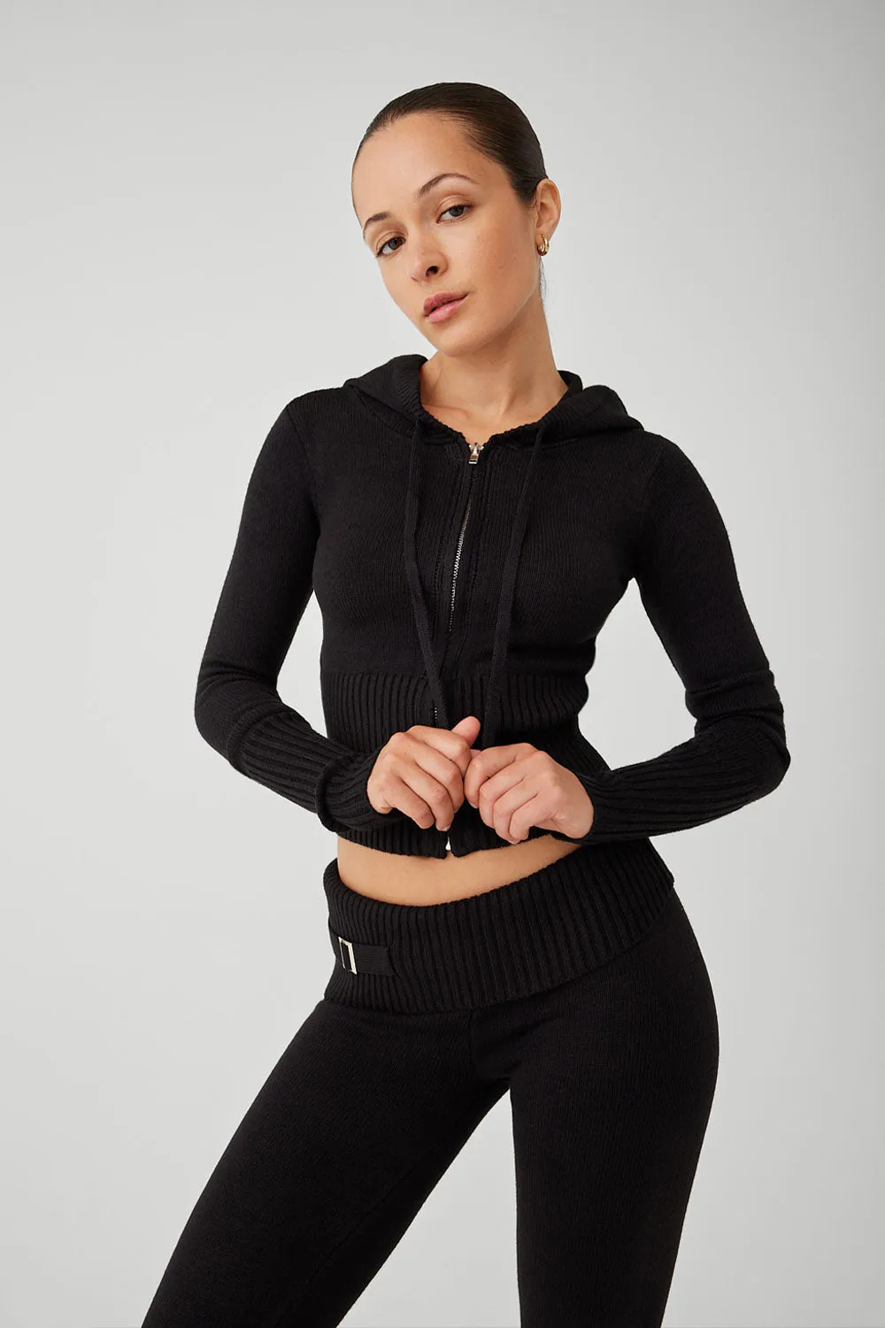 Aimee Cloud Knit Zip Up Hoodie - Black