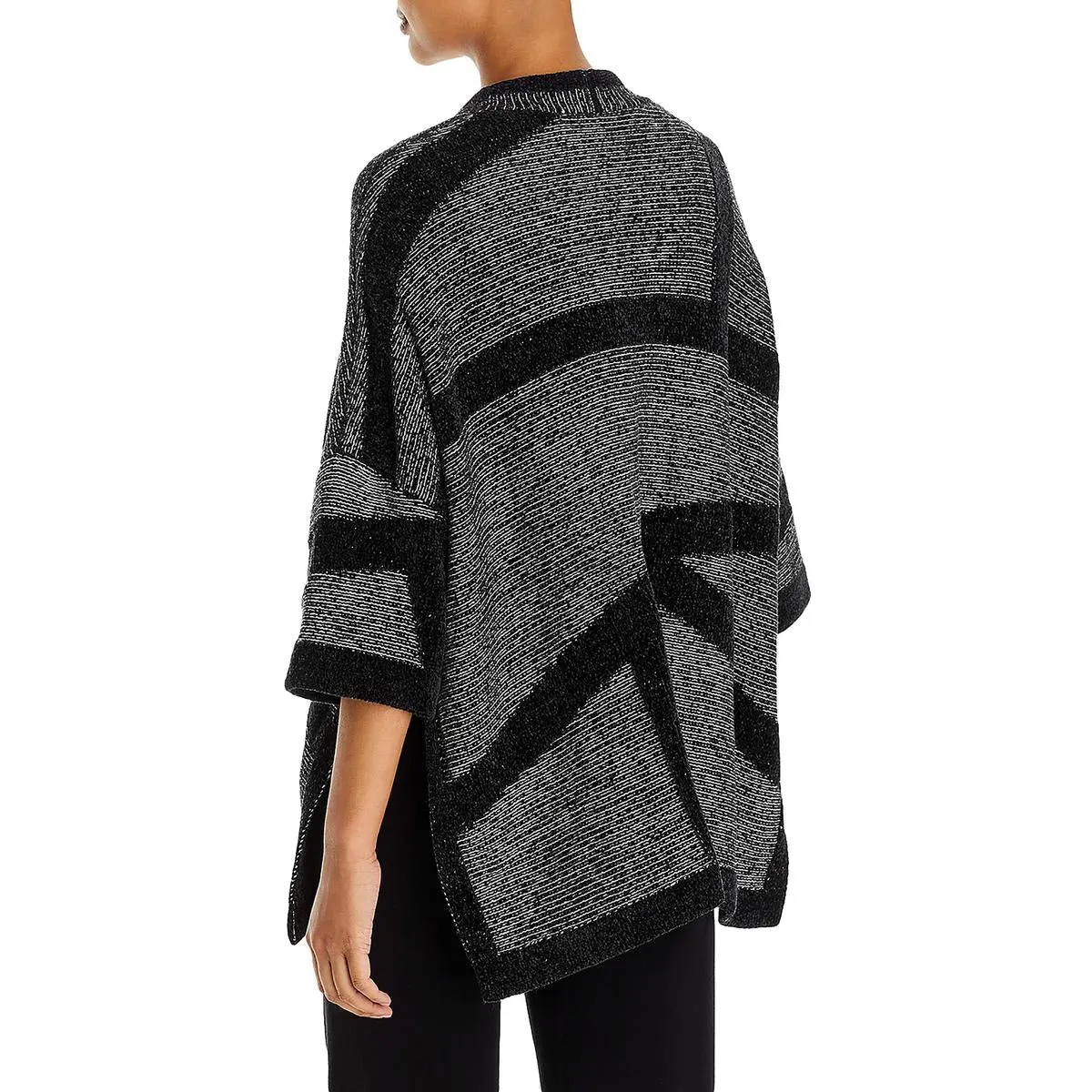 &BASICS Womens Jacquard Side Slits Poncho Sweater