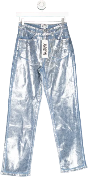 Amy Lynn London Blue Soho Denim Metallic Trousers UK 6