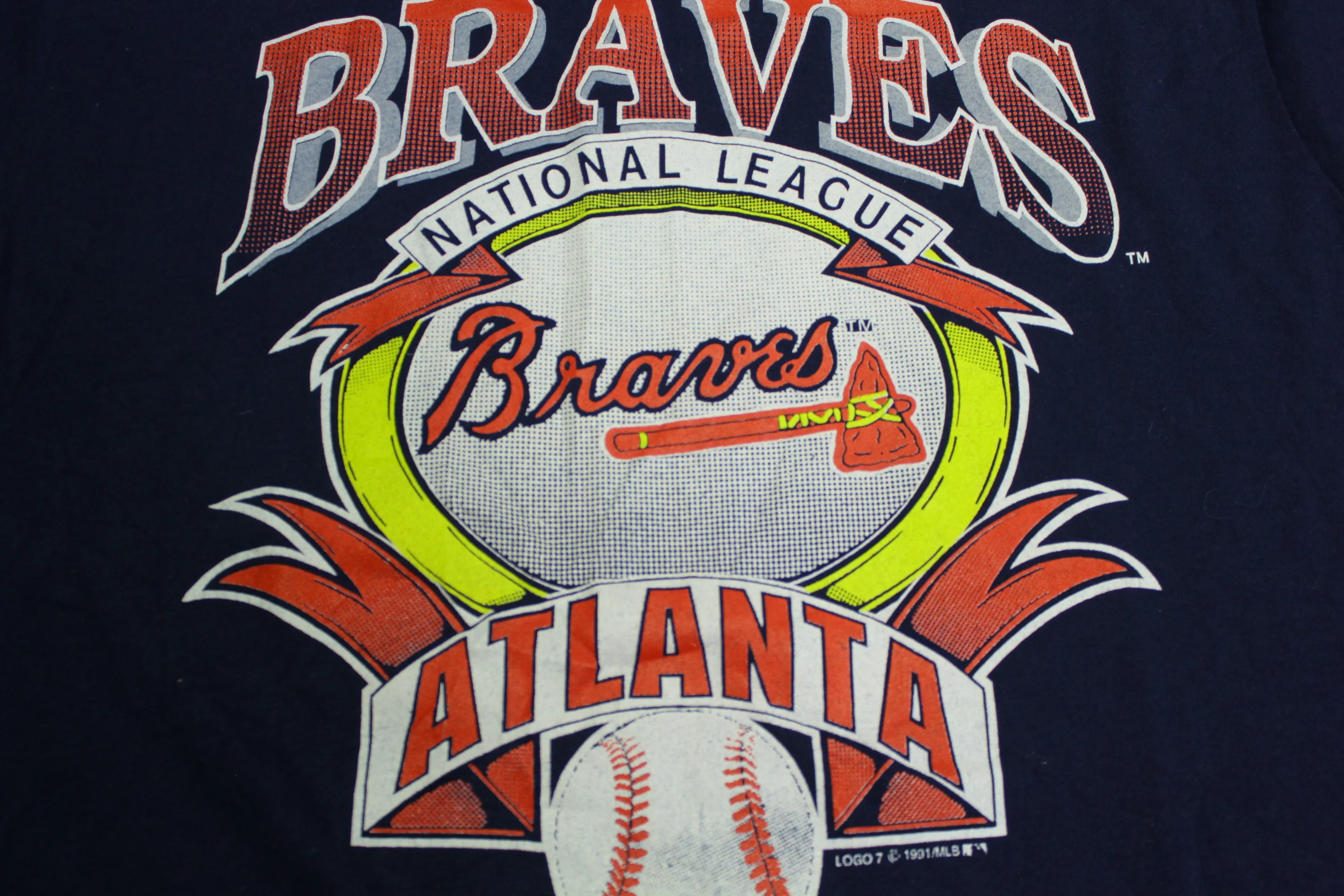 Atlanta Braves National League 1991 Vintage Logo 7 Single Stitch 90's MLB Baseball T-Shirt