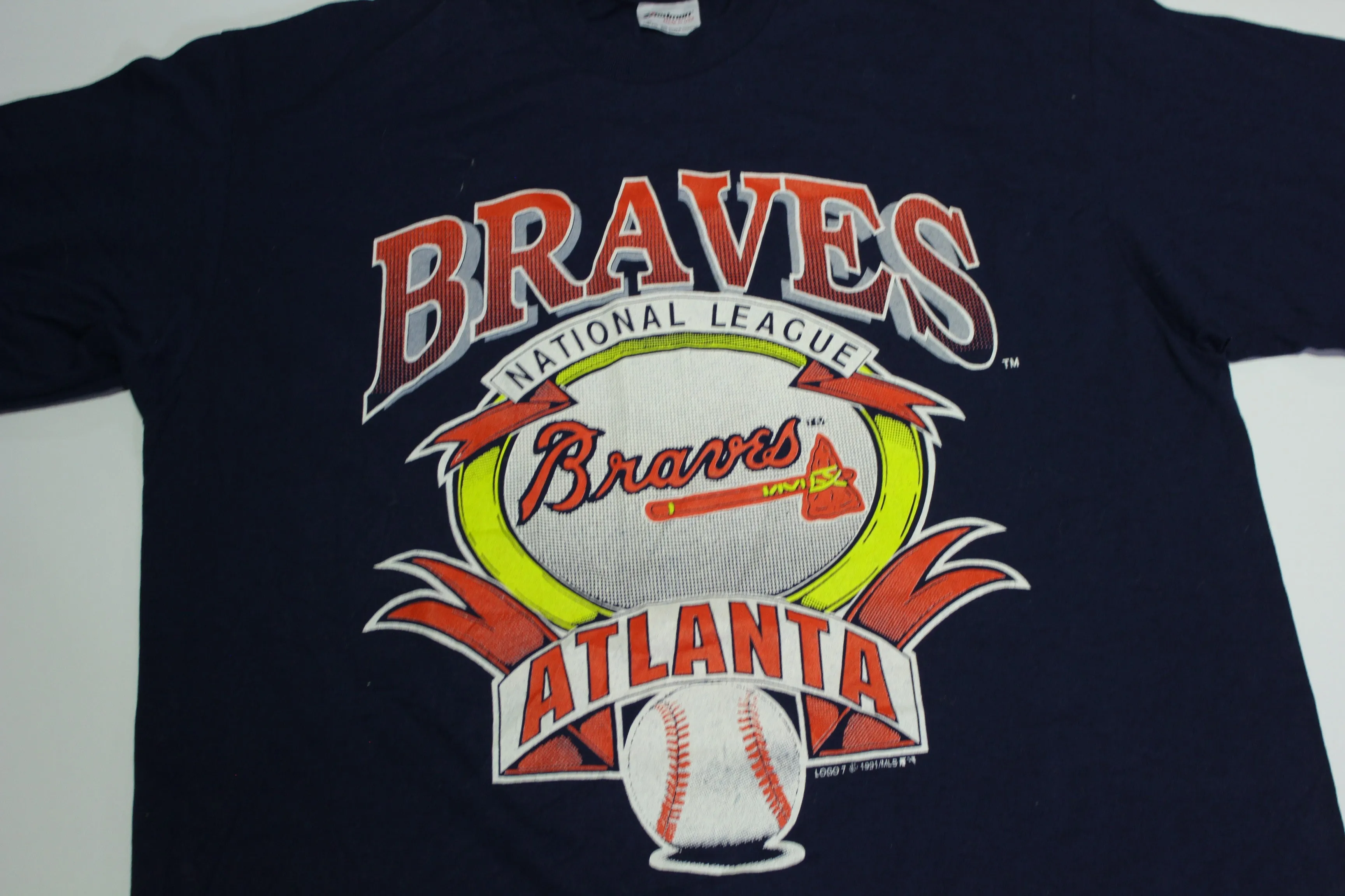 Atlanta Braves National League 1991 Vintage Logo 7 Single Stitch 90's MLB Baseball T-Shirt