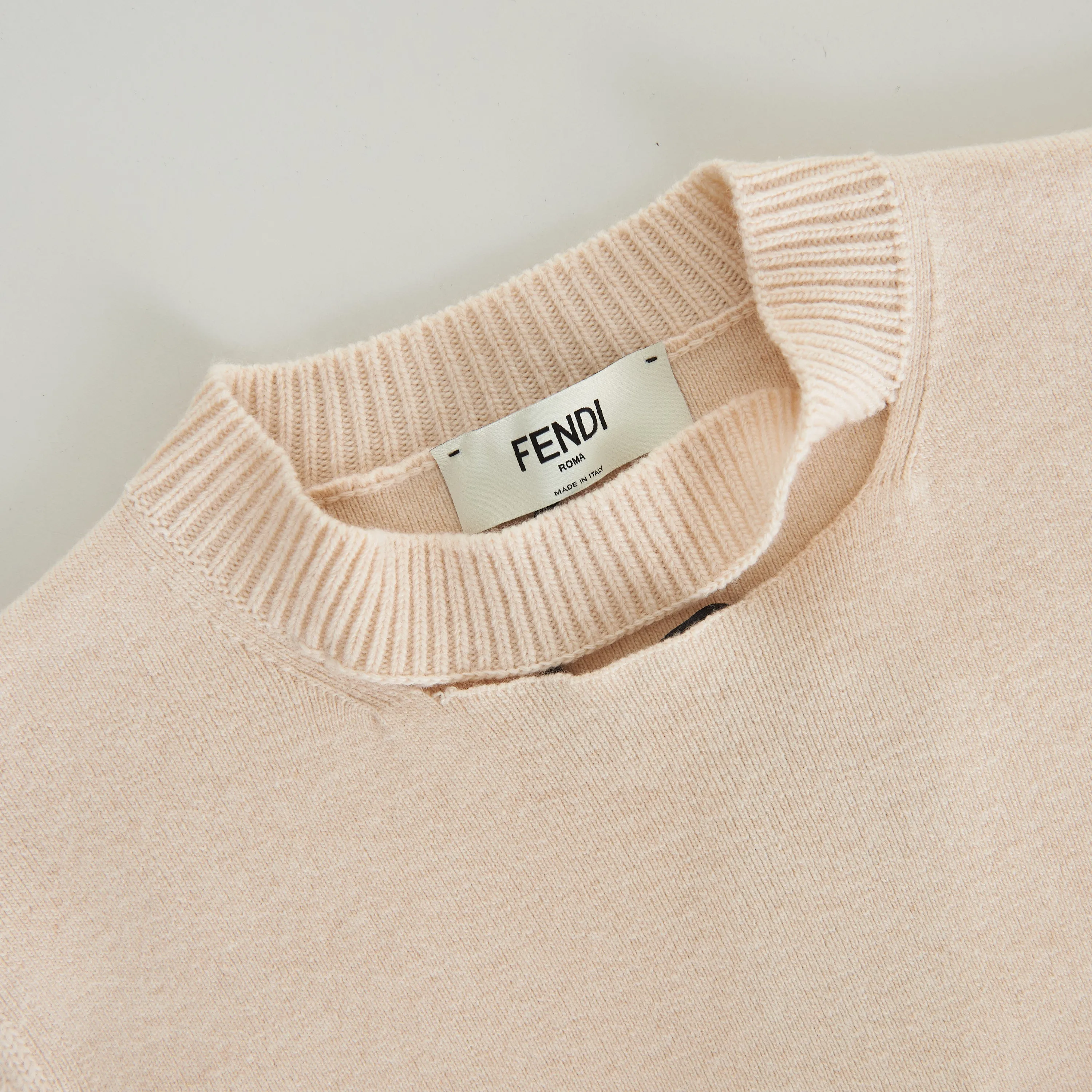 Beige Cashmere & Wool Sweater -  Fendi Mirror Logo Motif