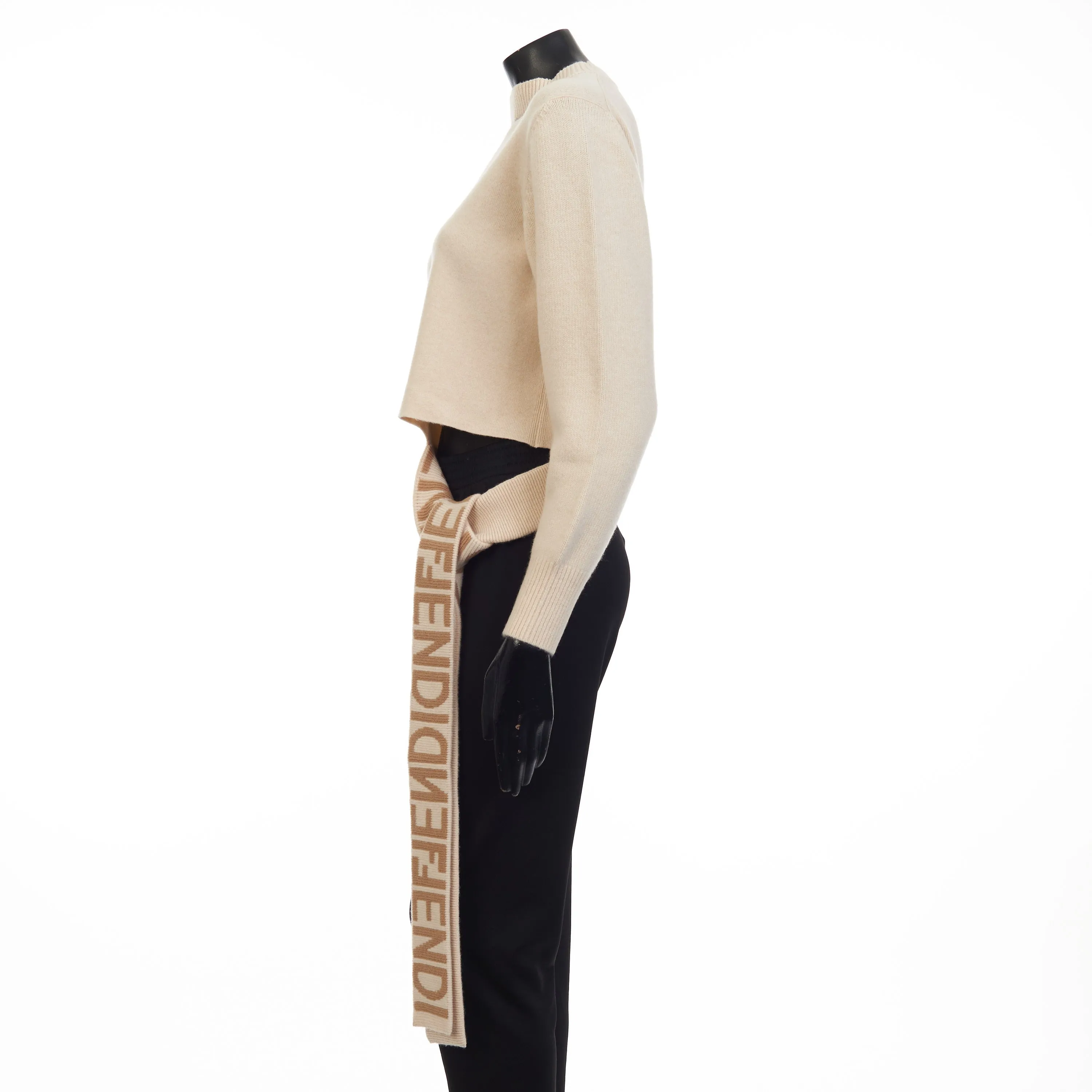 Beige Cashmere & Wool Sweater -  Fendi Mirror Logo Motif