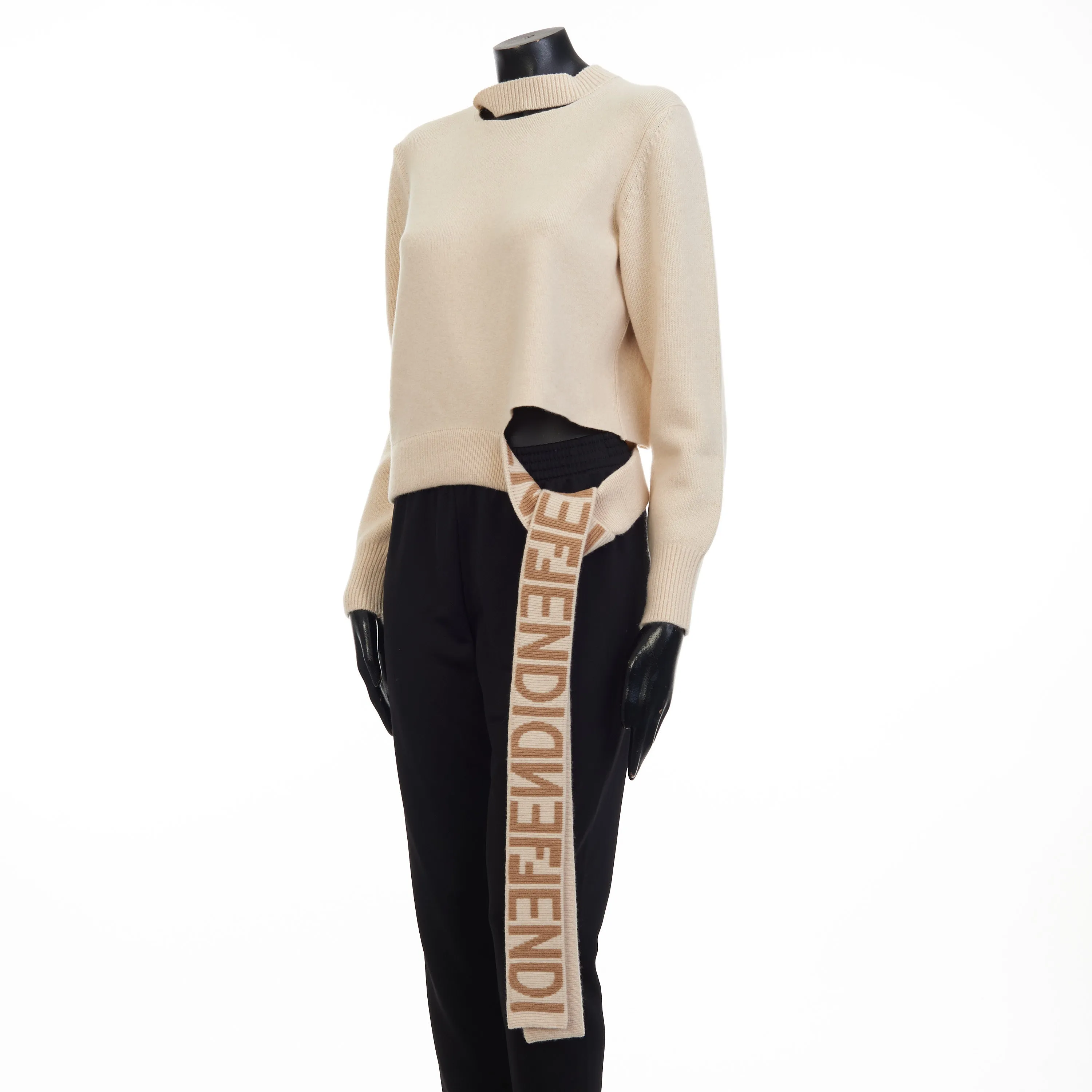 Beige Cashmere & Wool Sweater -  Fendi Mirror Logo Motif