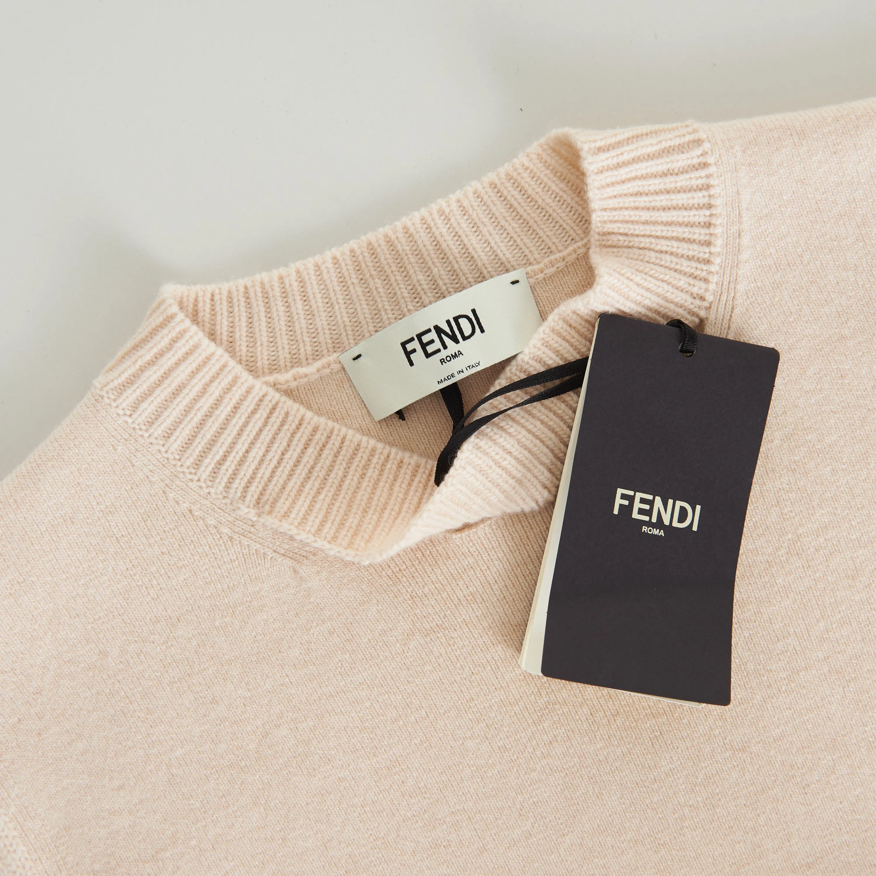 Beige Cashmere & Wool Sweater -  Fendi Mirror Logo Motif