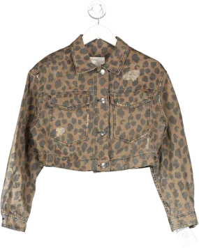 Bershka Brown Leopard Print Denim Jacket UK M/L