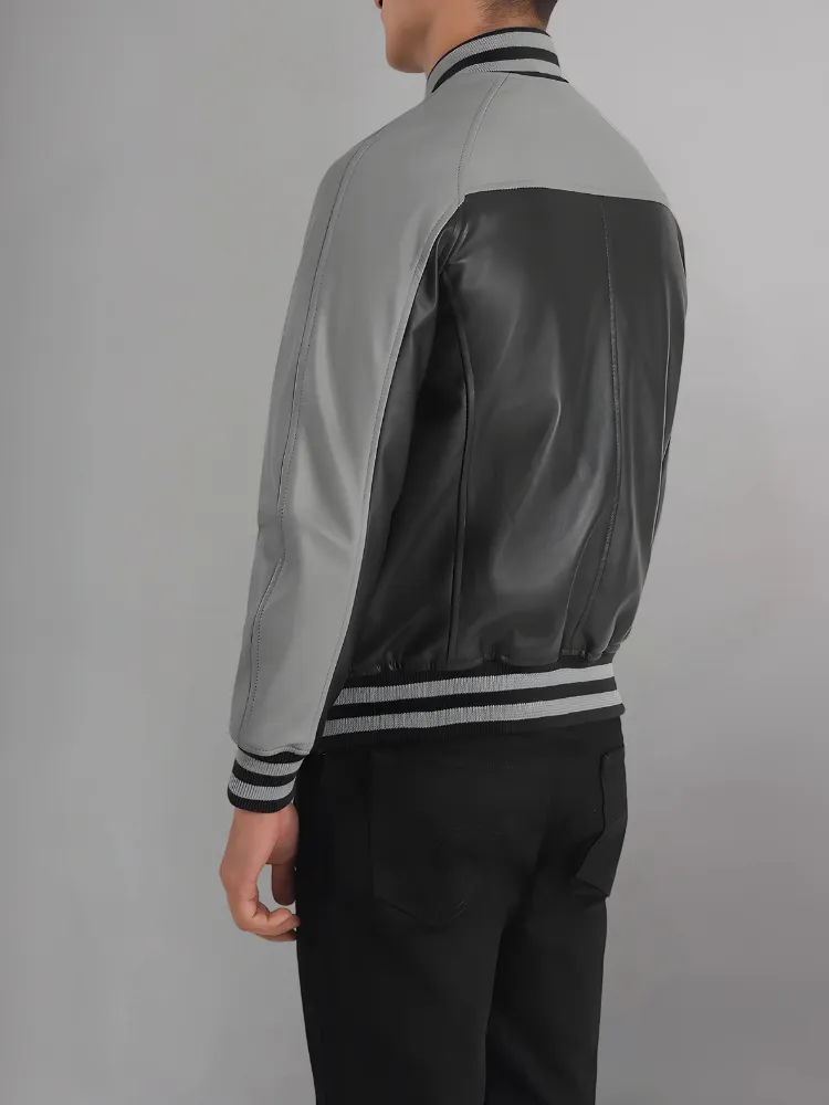 BLACK & WHITE BIKER LEATHER JACKET