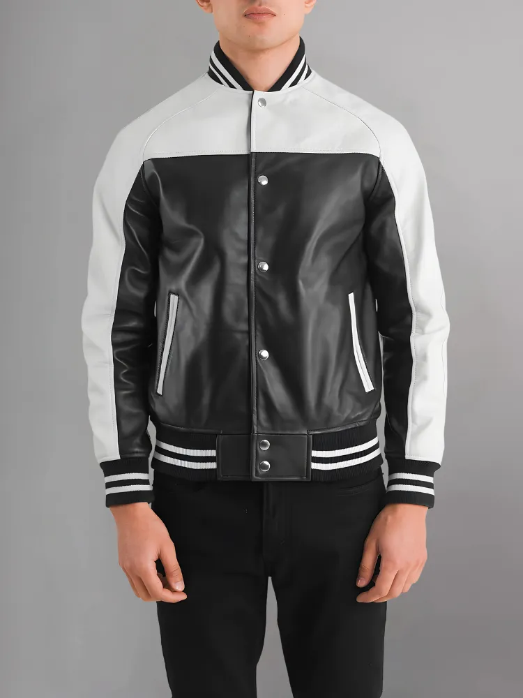 BLACK & WHITE BIKER LEATHER JACKET