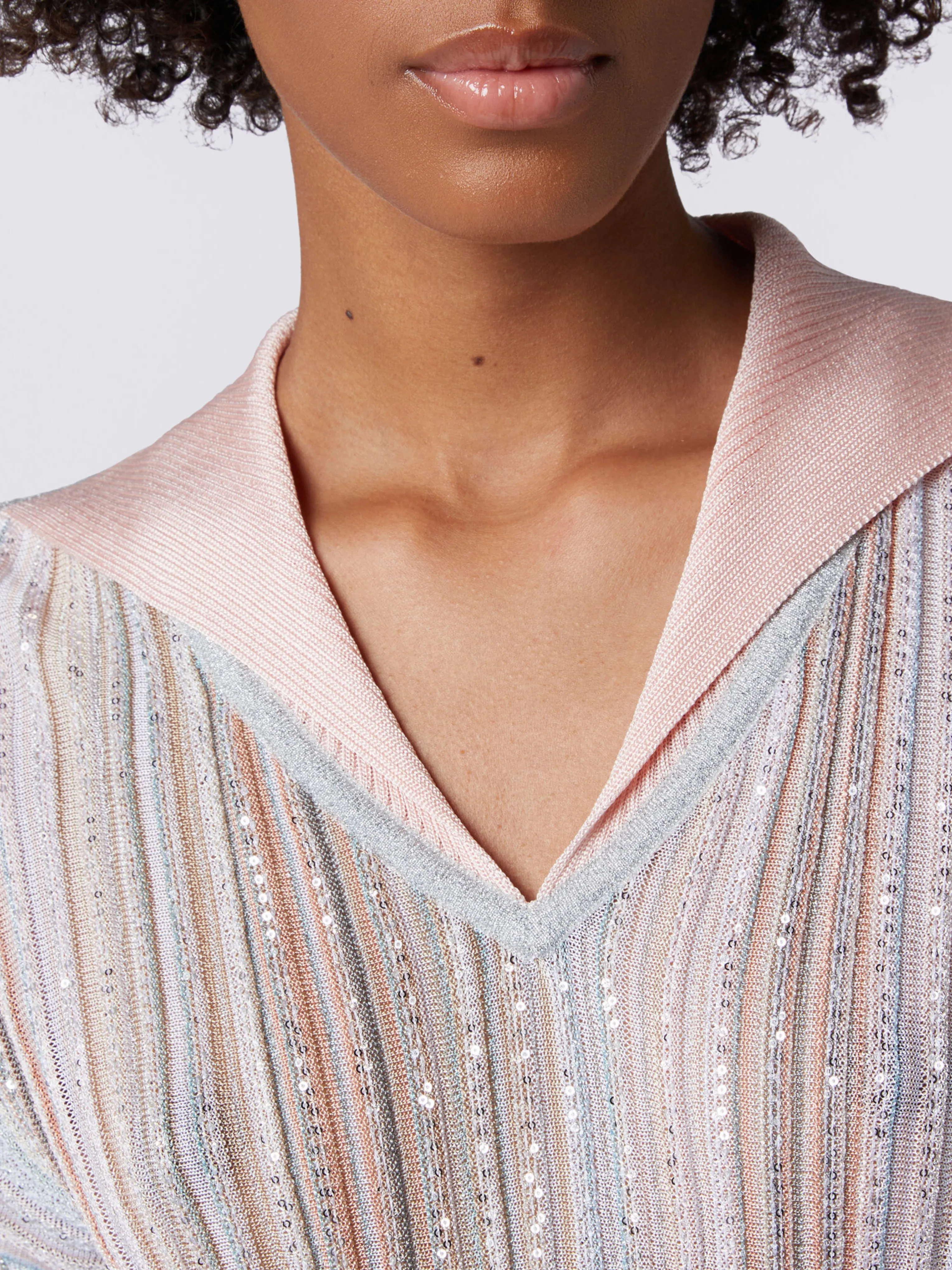 Blush Multicolor V-Neck Sweater with Sequins