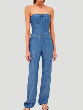 Breslin Chambray Strapless Jumpsuit