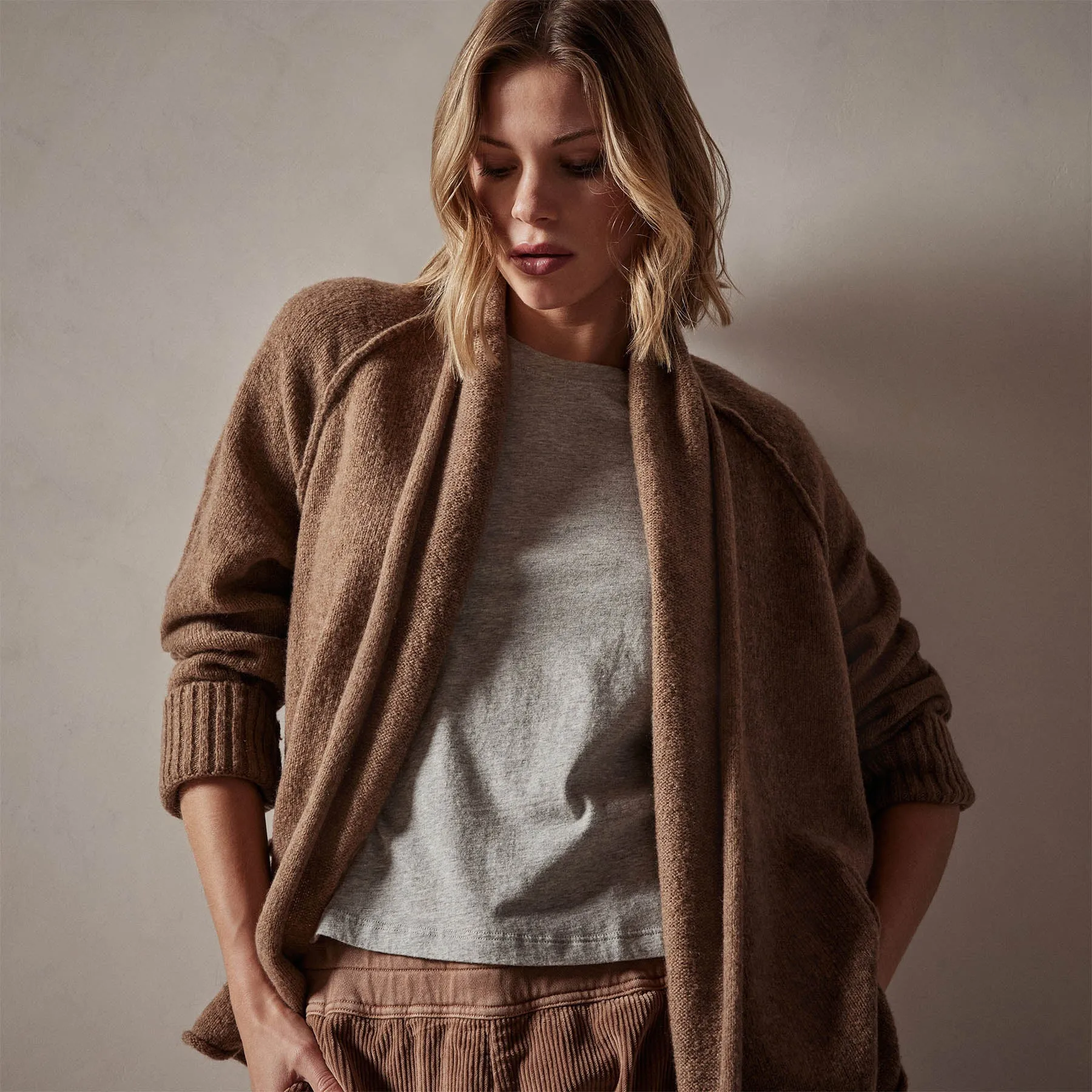 Cashmere Shawl Collar Relaxed Cardigan - Chestnut