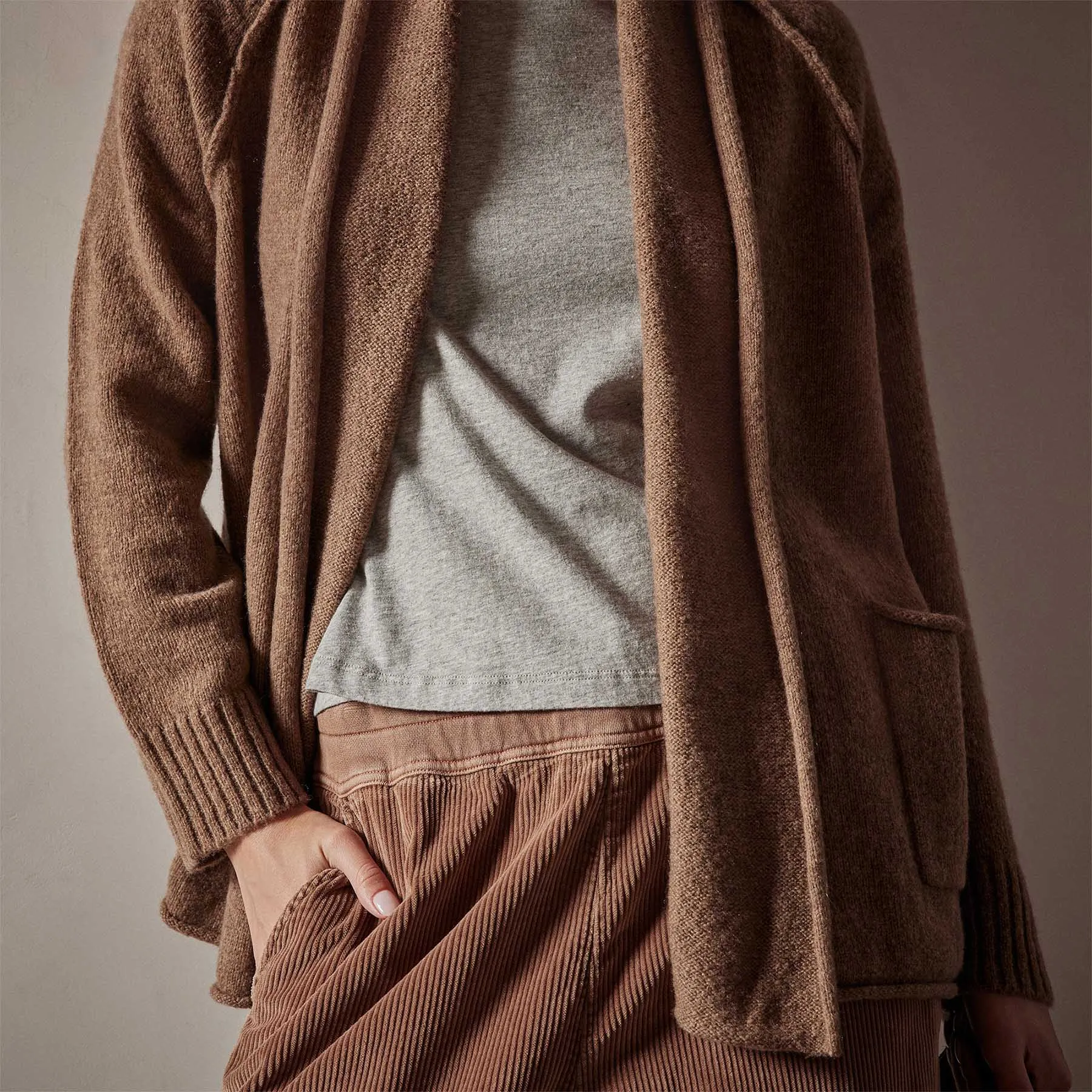 Cashmere Shawl Collar Relaxed Cardigan - Chestnut