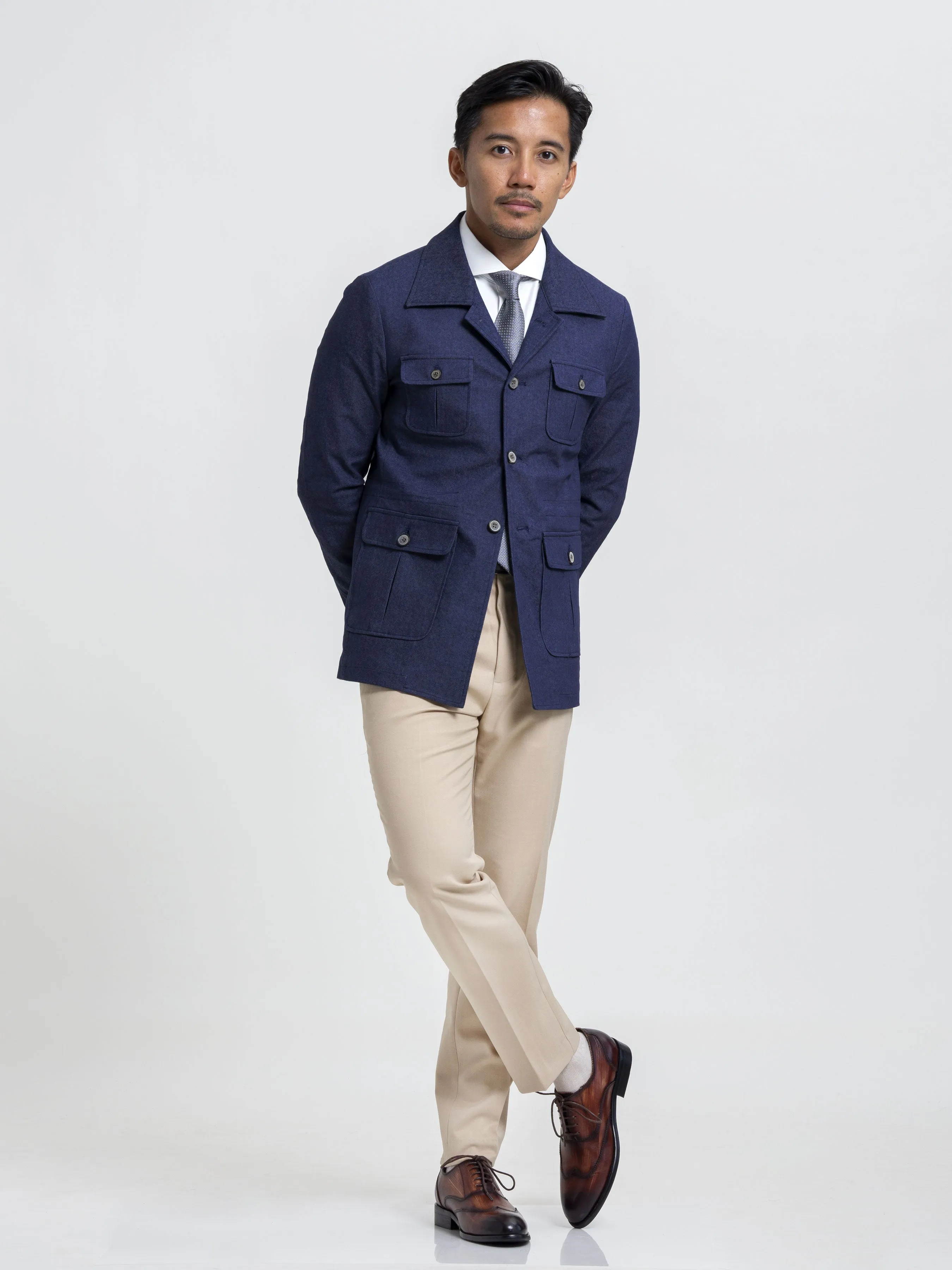 Classic Safari Jacket -  Denim Dark Blue