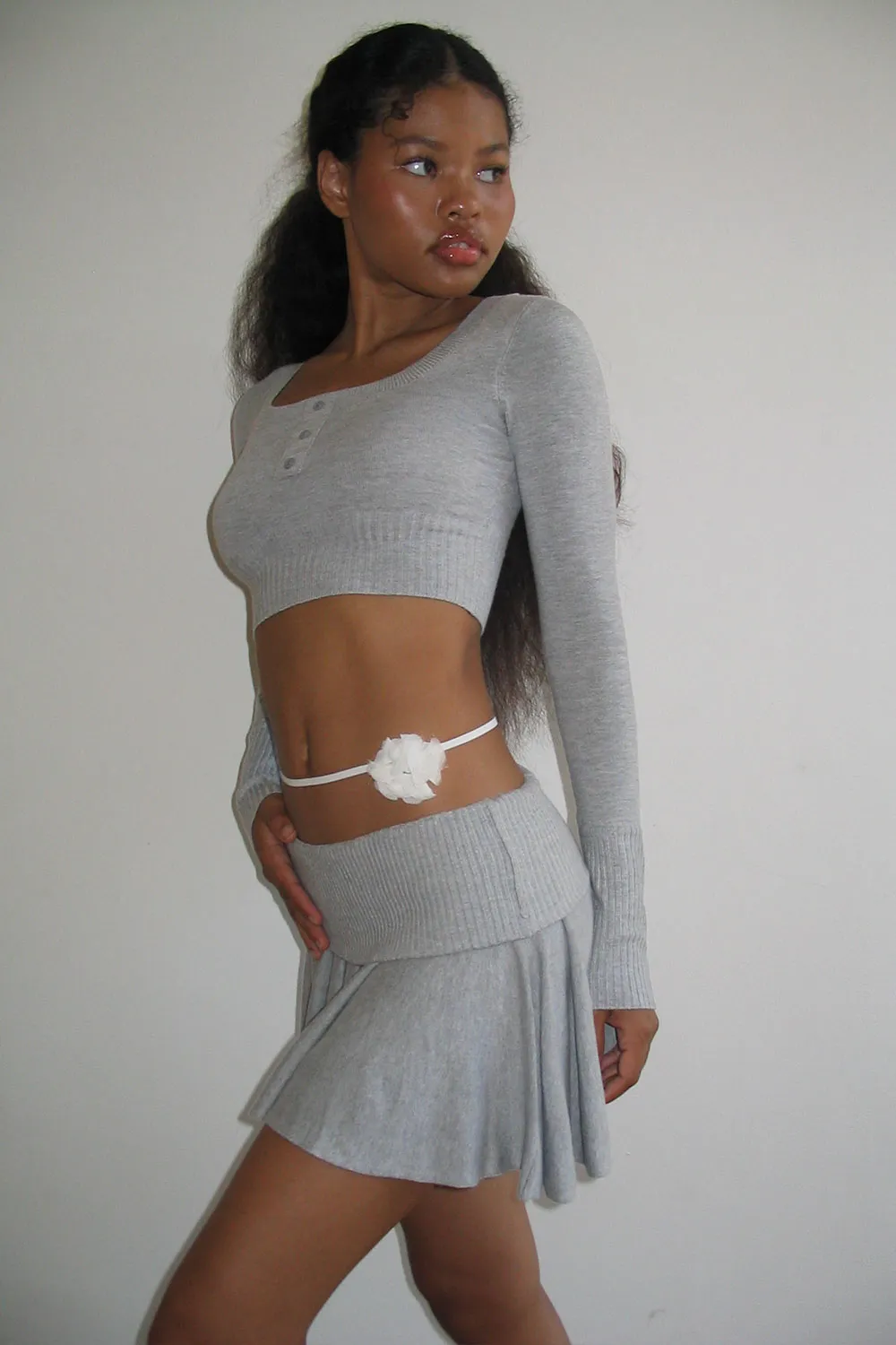 Claude Lightweight Knit Mini Crop Top - Heather Grey