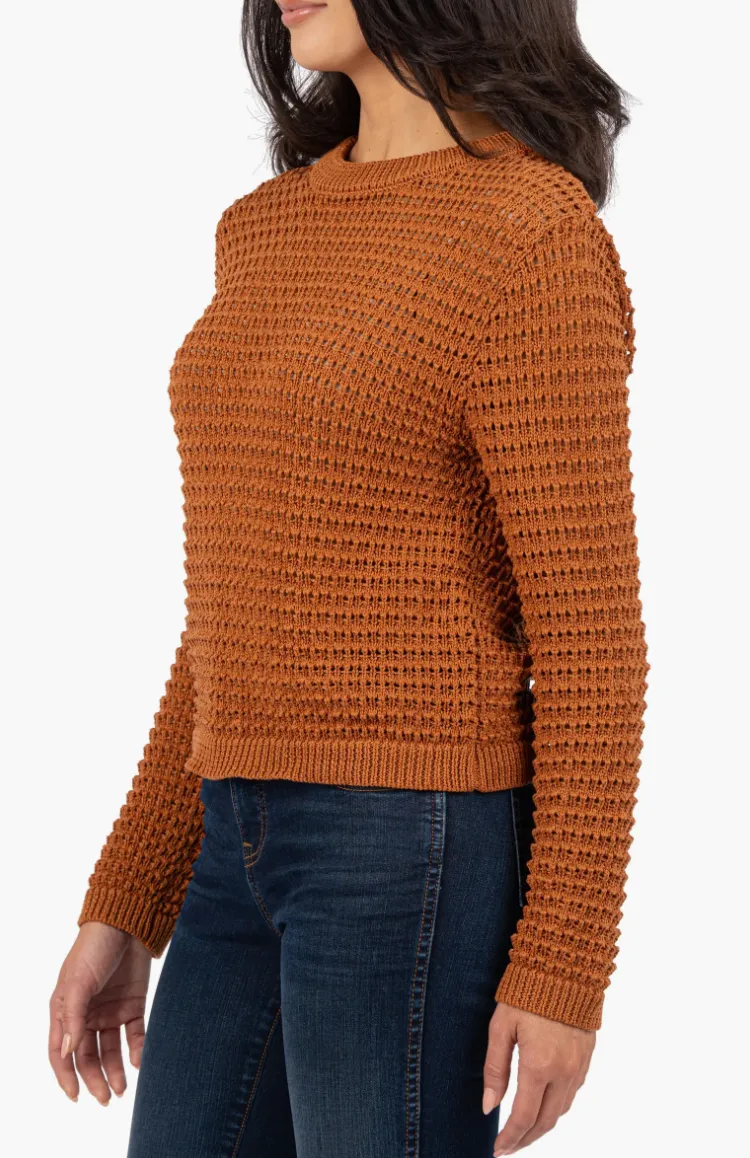 Cosmo Scoop Neck Crochet Sweater in Cinnamon