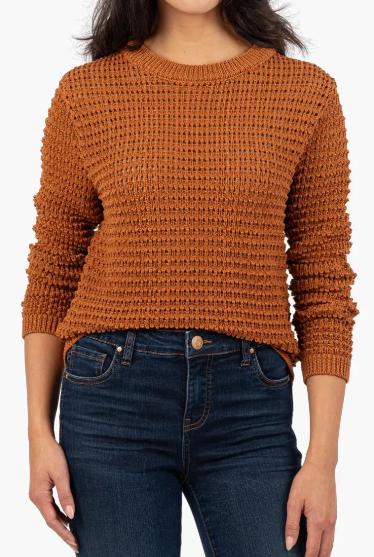 Cosmo Scoop Neck Crochet Sweater in Cinnamon