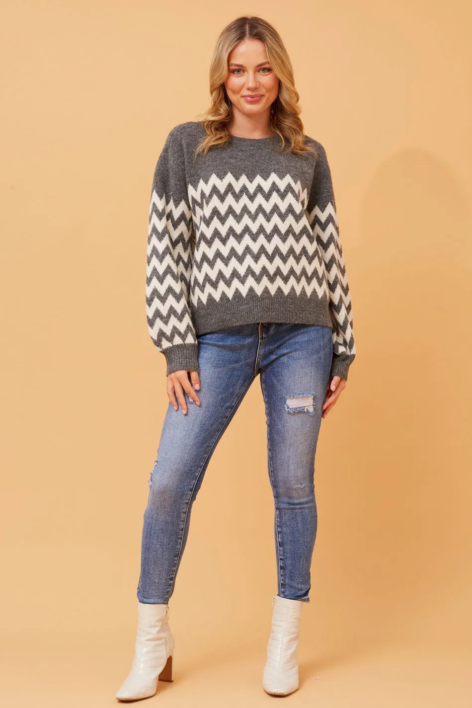 DAVONA CHEVRON PRINT KNIT JUMPER