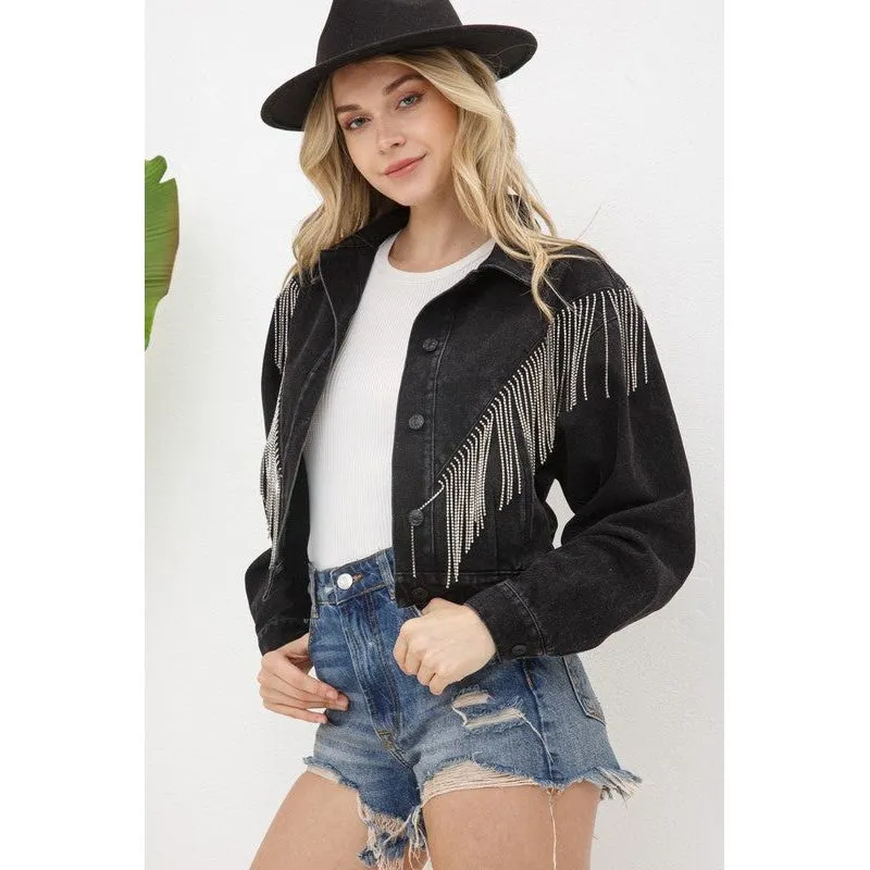 Denim Chevron Fringe Jacket