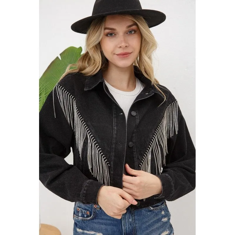 Denim Chevron Fringe Jacket