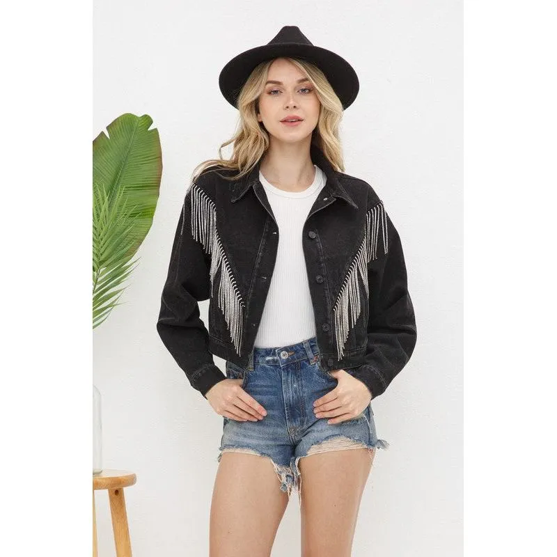 Denim Chevron Fringe Jacket