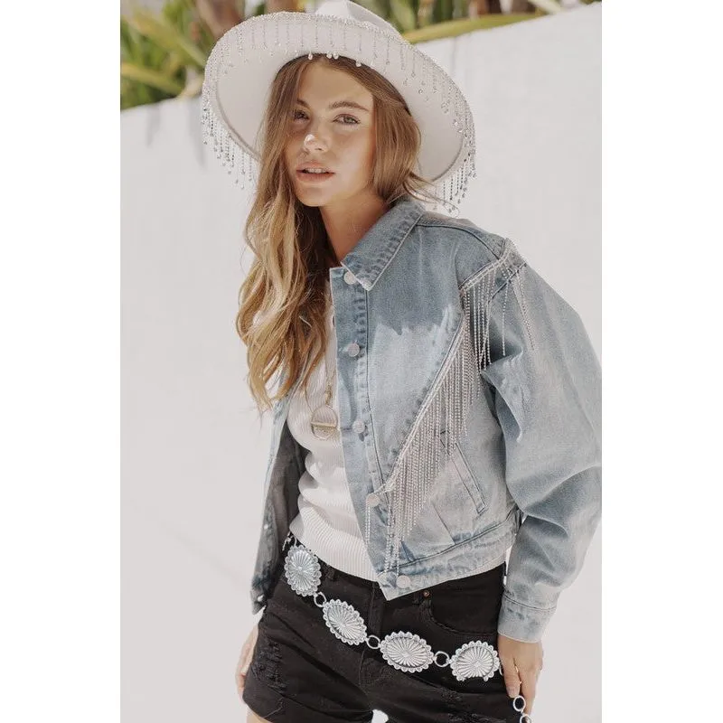 Denim Chevron Fringe Jacket