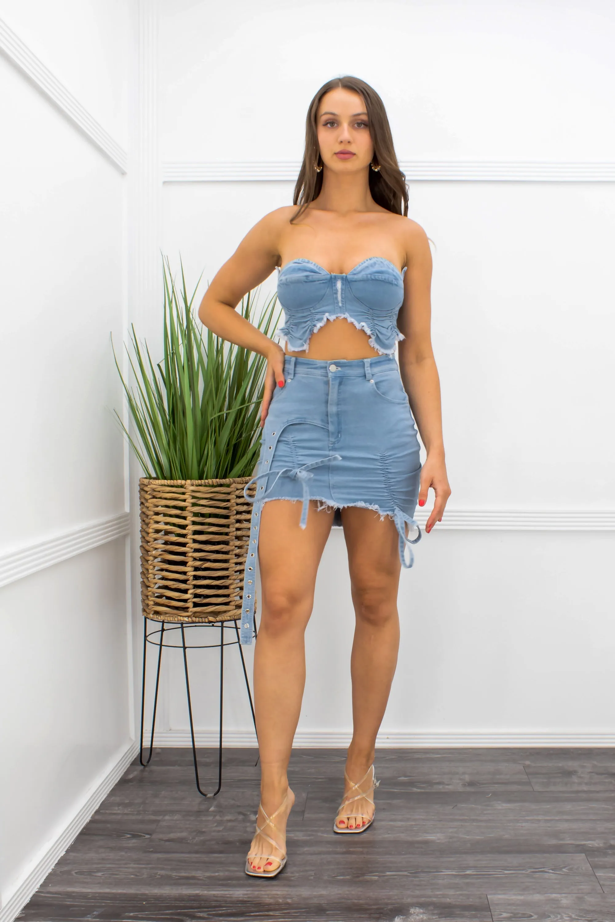 Denim Crop Top Mini Skirt Set