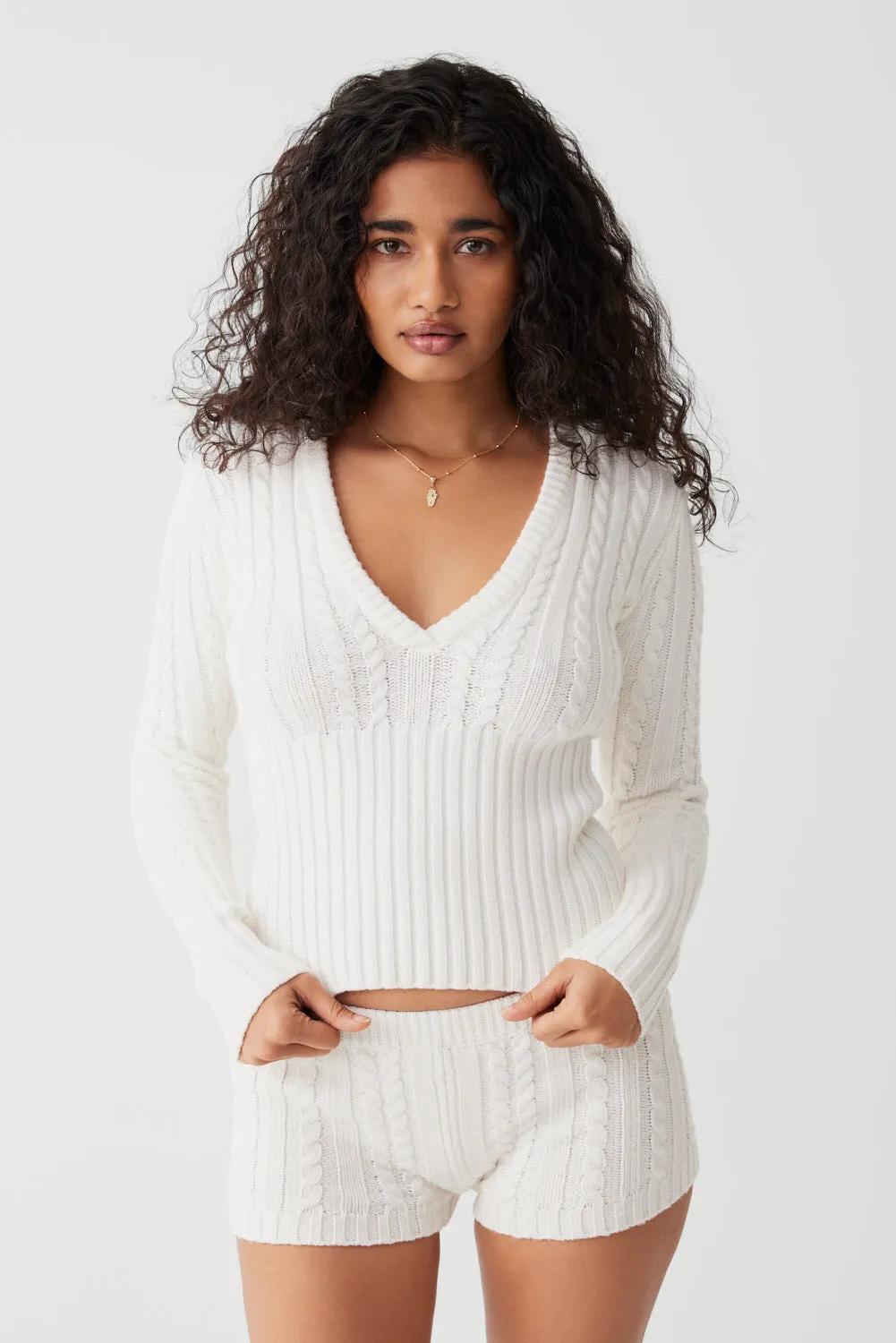 Evermore Cable Cloud Knit Sweater - Snow White