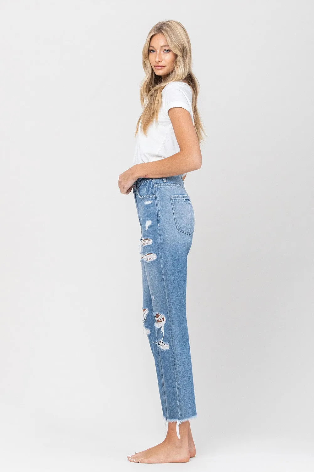 Flying Monkey Distressed Raw Hem Mom Jeans