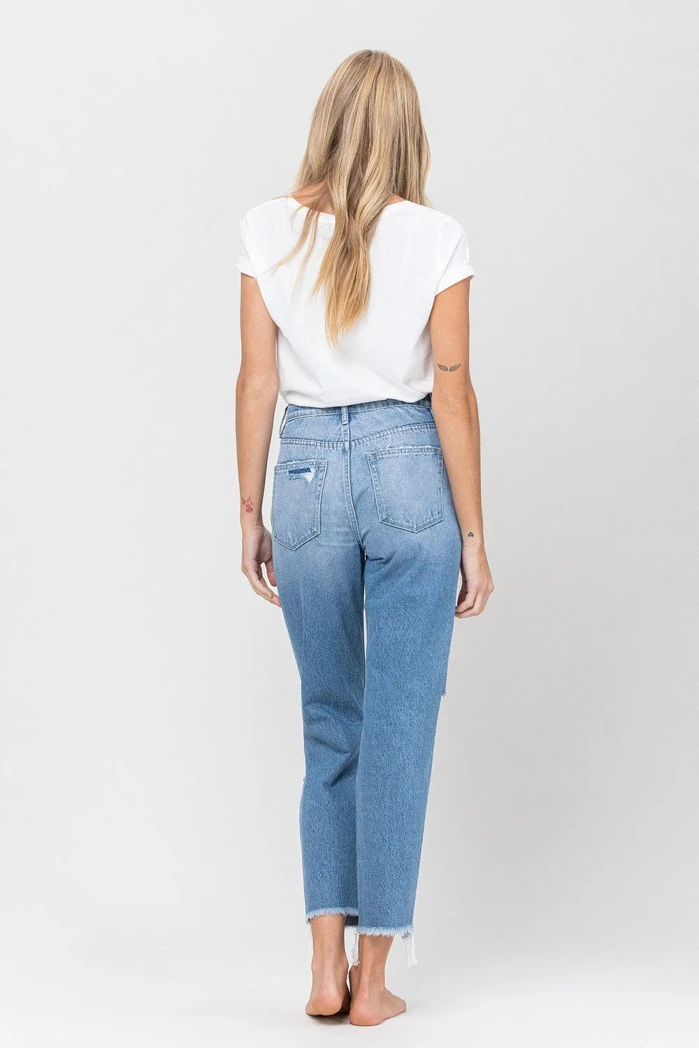 Flying Monkey Distressed Raw Hem Mom Jeans