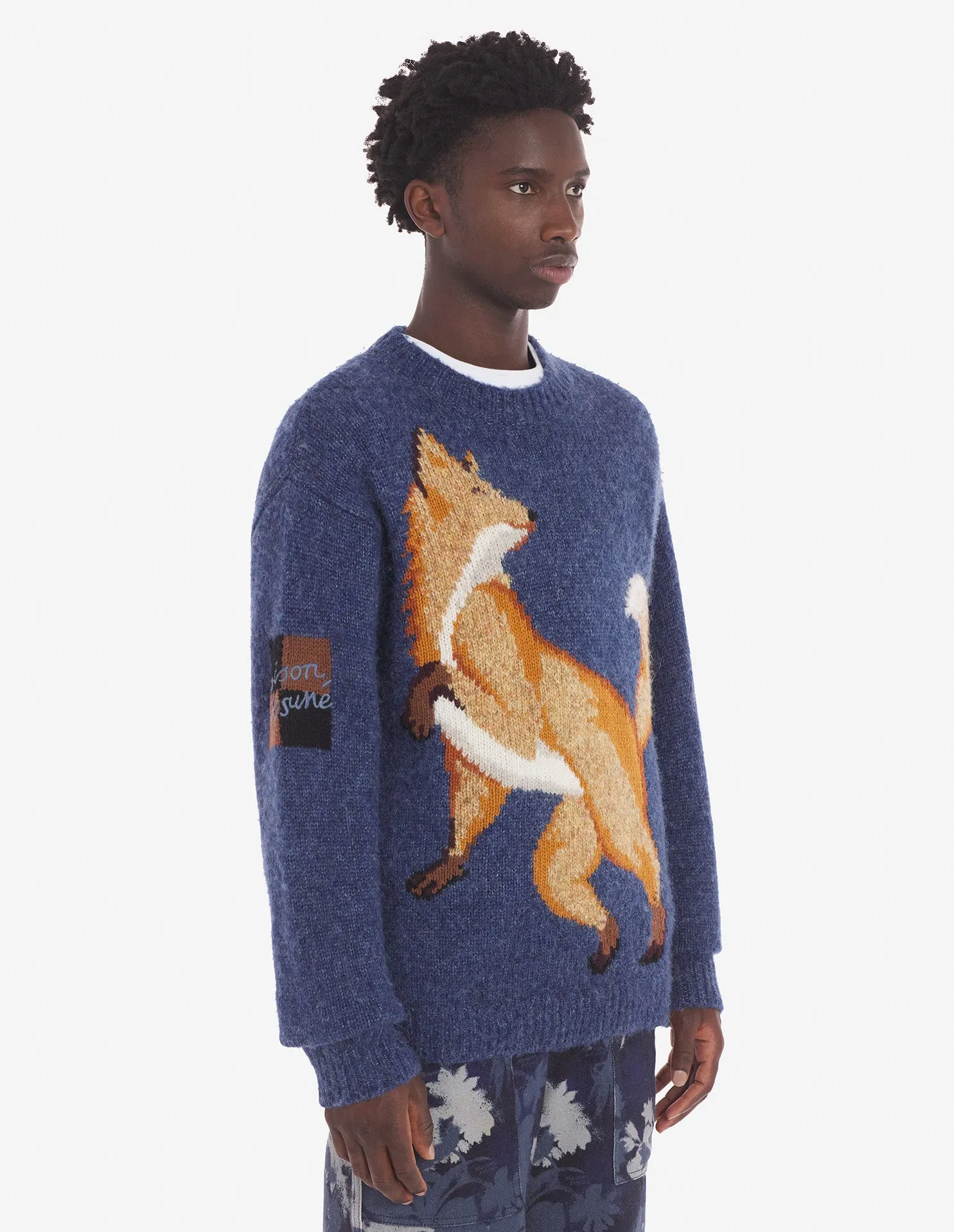 Fox Intarsia Comfort Jumper Denim Blue Melange