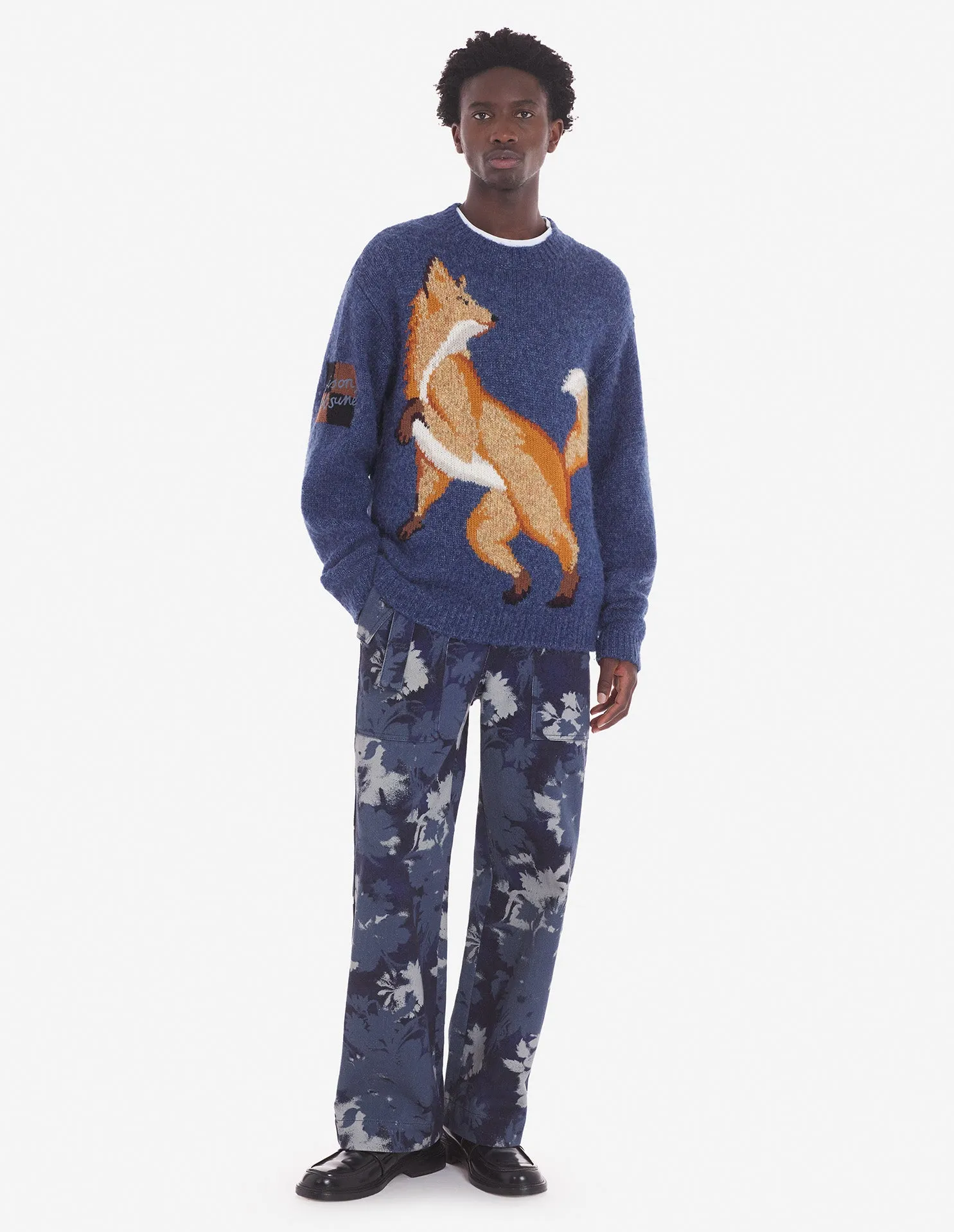 Fox Intarsia Comfort Jumper Denim Blue Melange