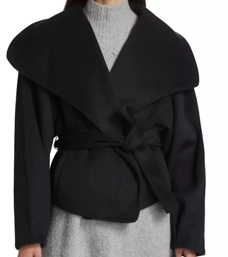 Free People  Black Cashmere-feel Belted Jacket UK M