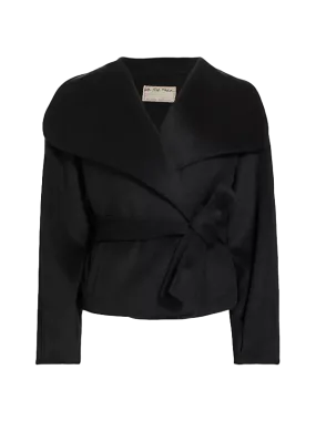 Free People  Black Cashmere-feel Belted Jacket UK M