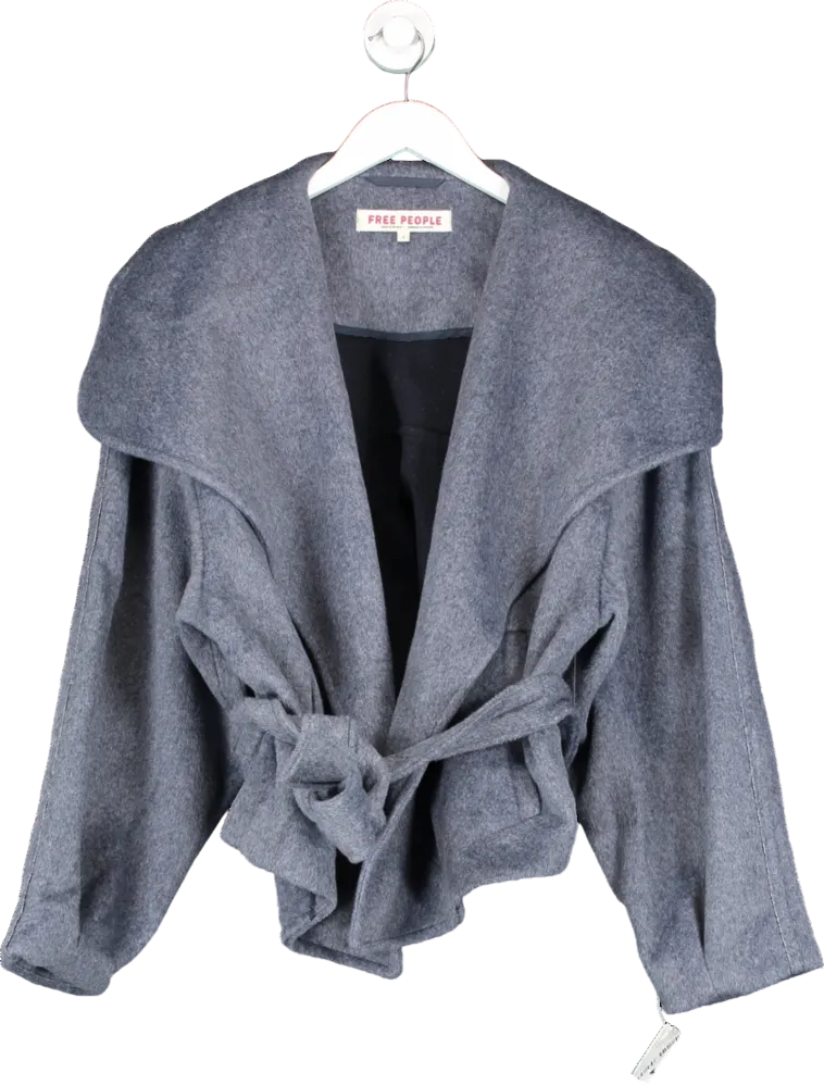 Free People Blue Cashmere-feel Belted Jacket UK S