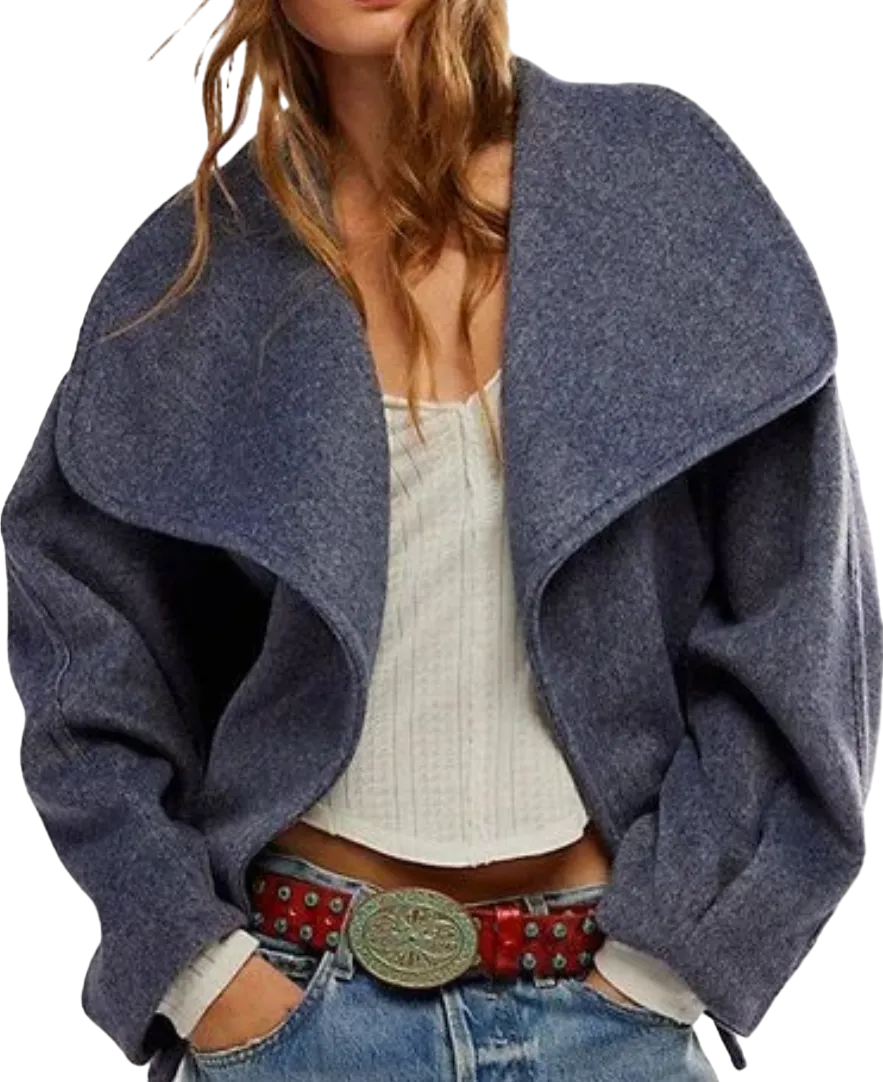 Free People Blue Cashmere-feel Belted Jacket UK S