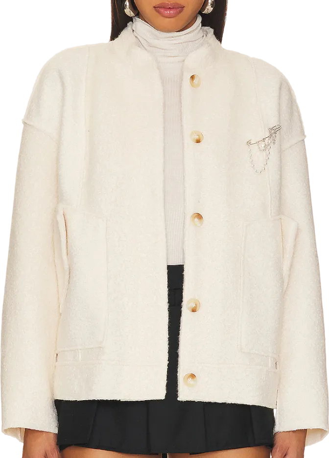 Free People Cream Ivory Boucle Pearl detail Jacket UK M