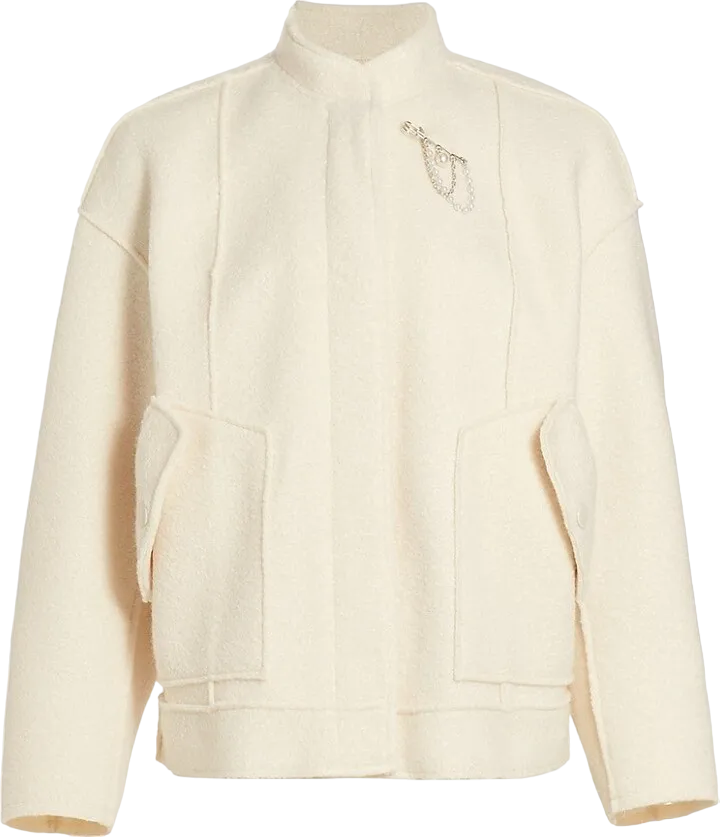 Free People Cream Ivory Boucle Pearl detail Jacket UK M