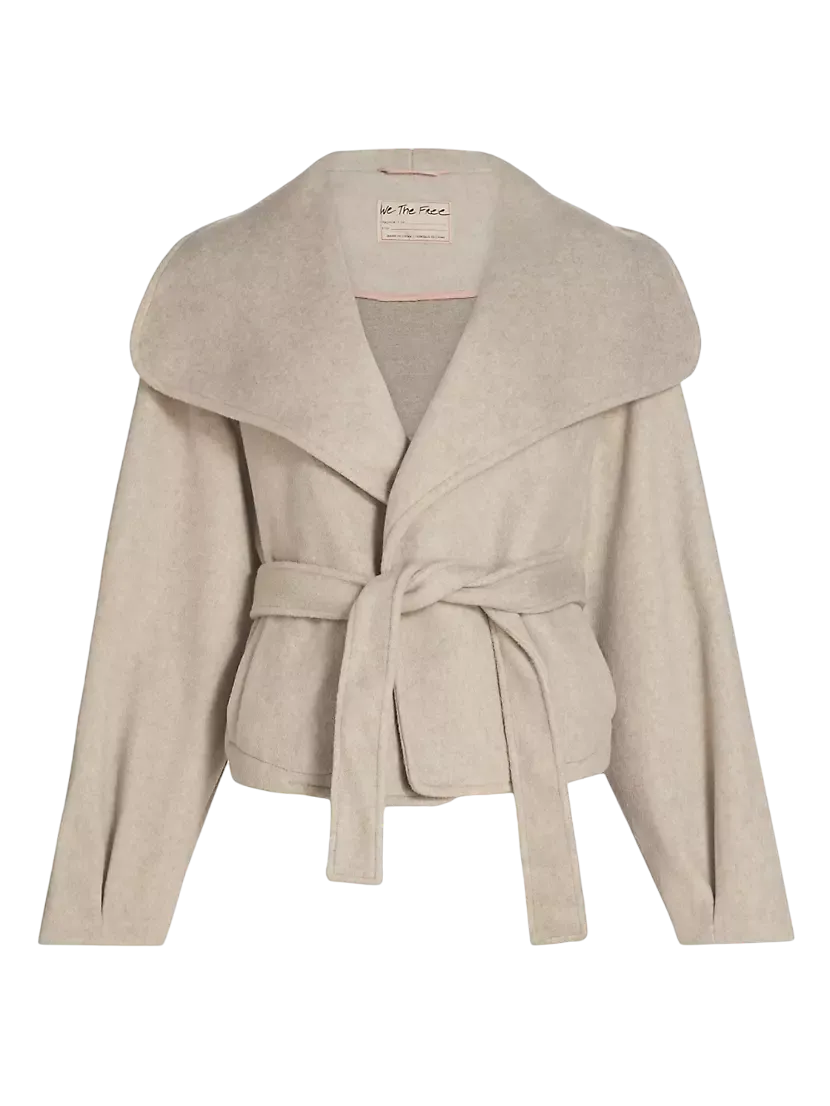 Free People Stone Cashmere-feel Belted Jacket UK L