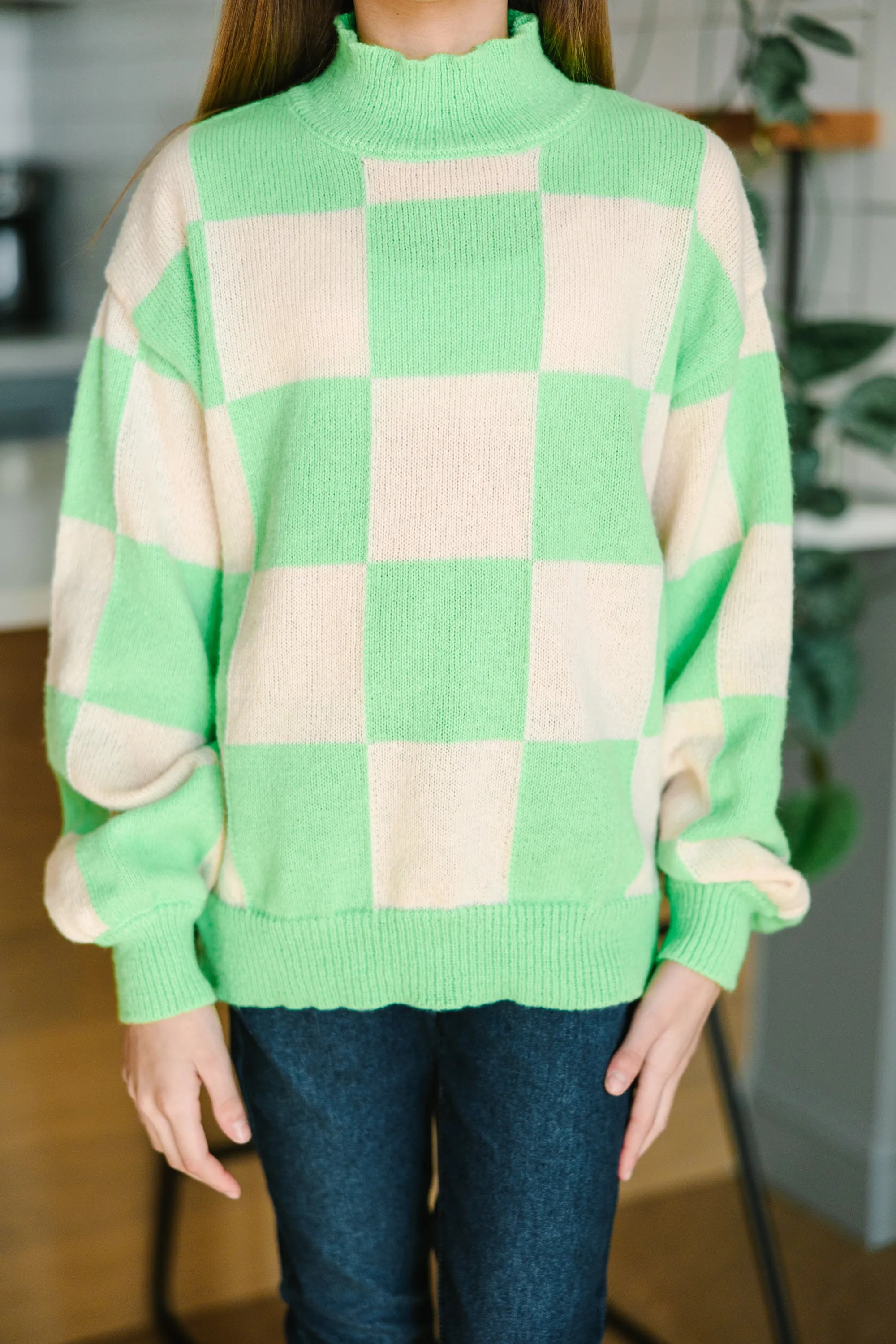 Girls: Better Together Lime Green Checkered Sweater