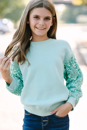 Girls: Don't Think Twice Mint Green Sequin Sweater